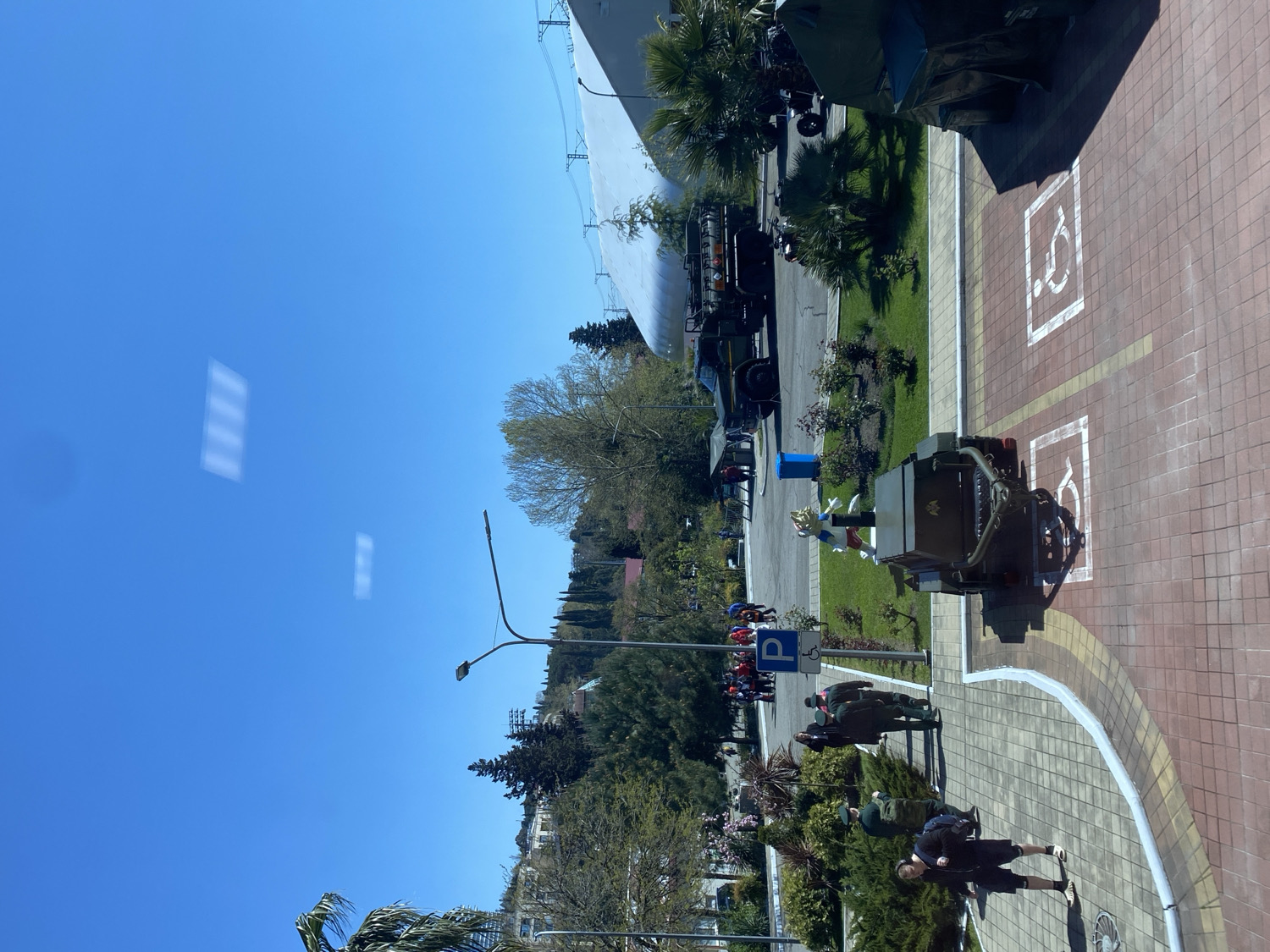 Military display and empty gym observed at same location