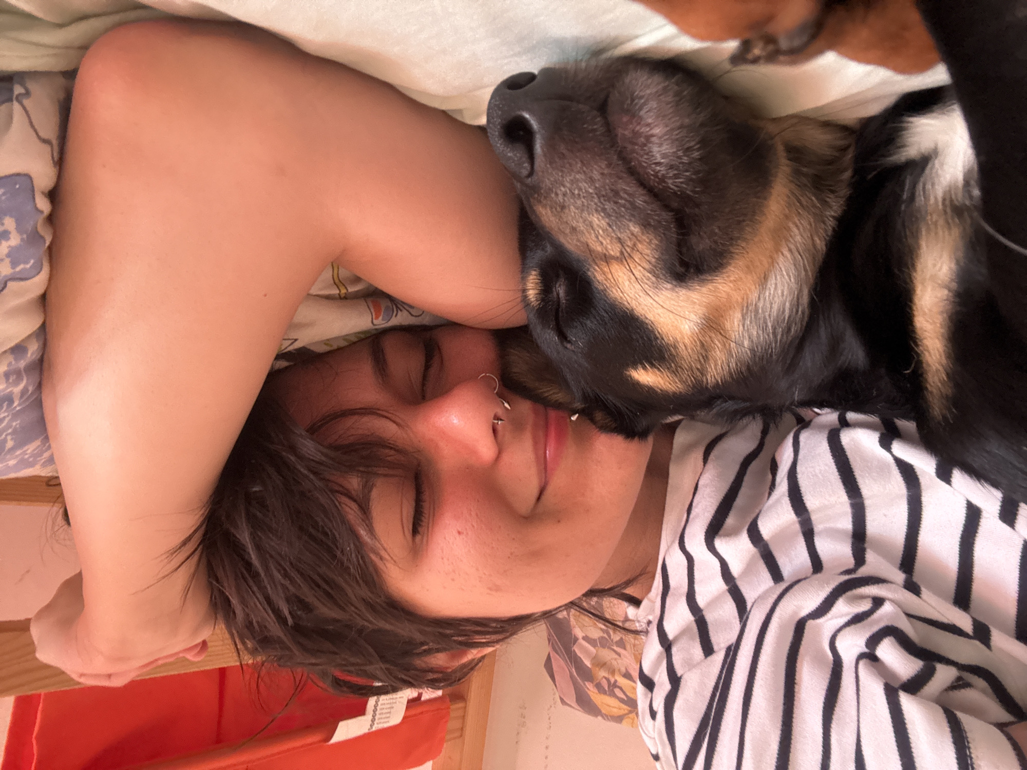 Person and dog sleep peacefully together in Sofia home