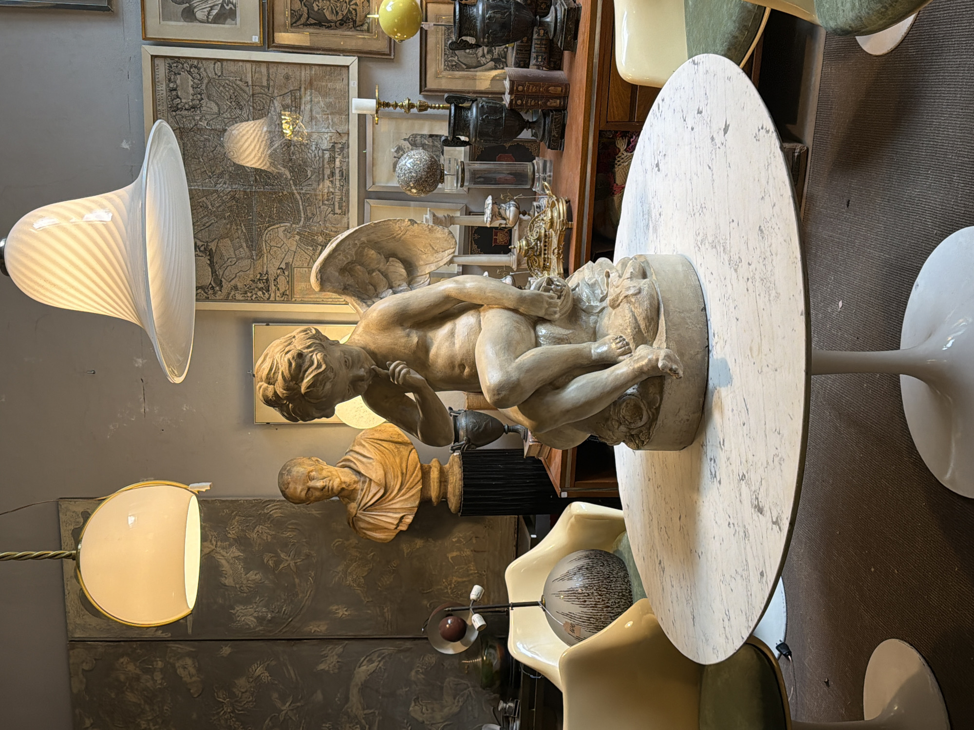 Buenos Aires antique store scene captured with angel sculpture