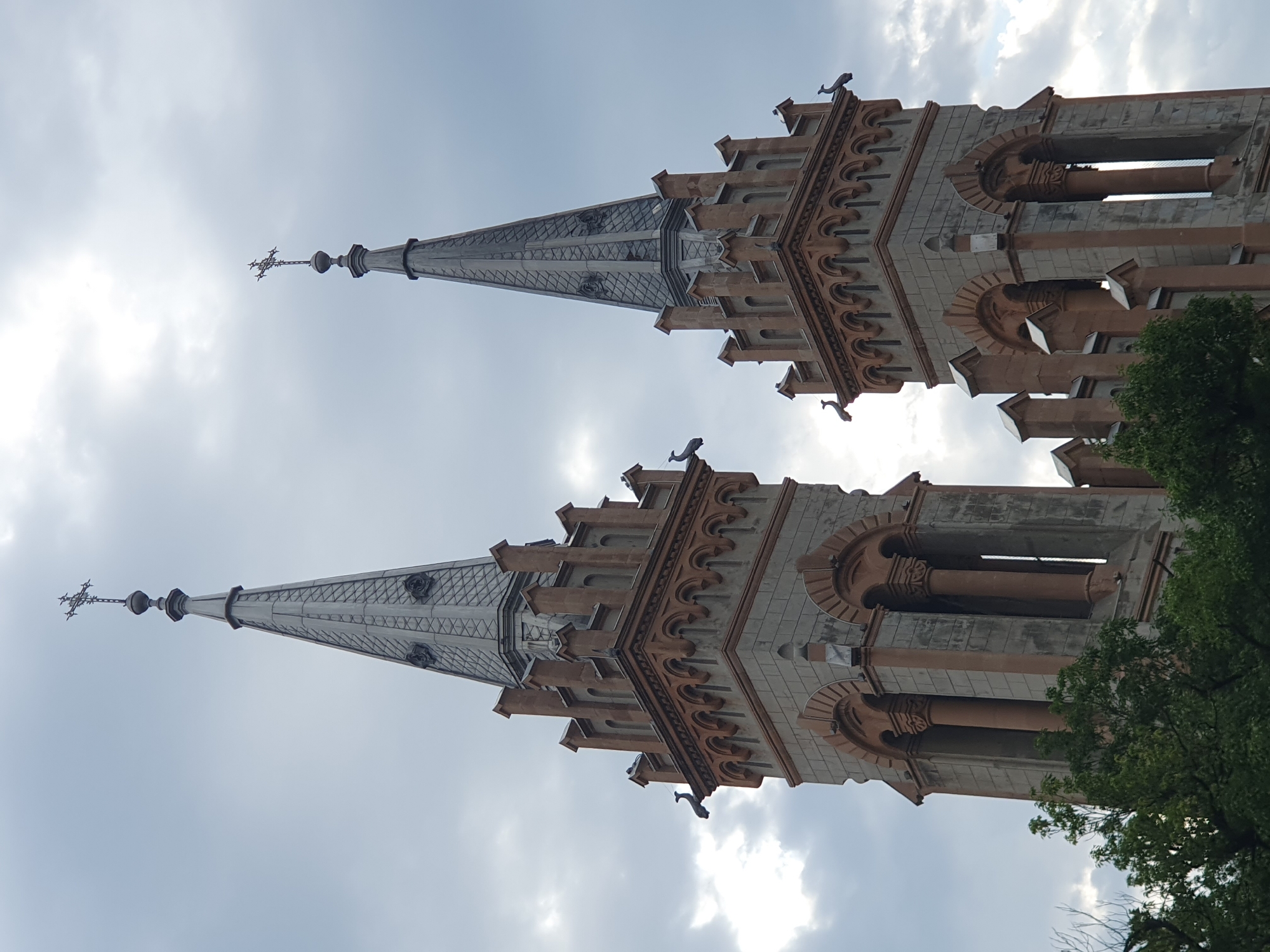 Church spires and sycamore trees on a cloudy Batumi morning