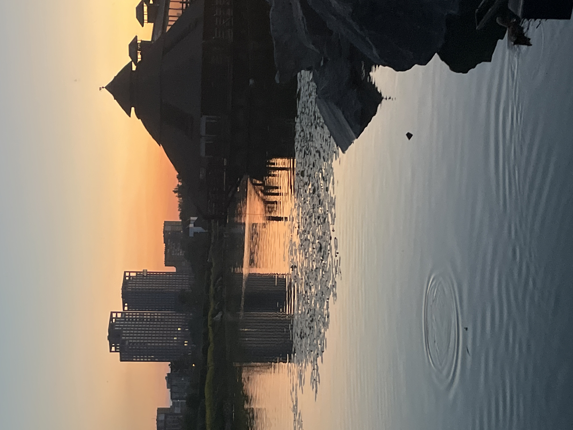 Dusk along a thatched-roof waterfront property in Dnipro
