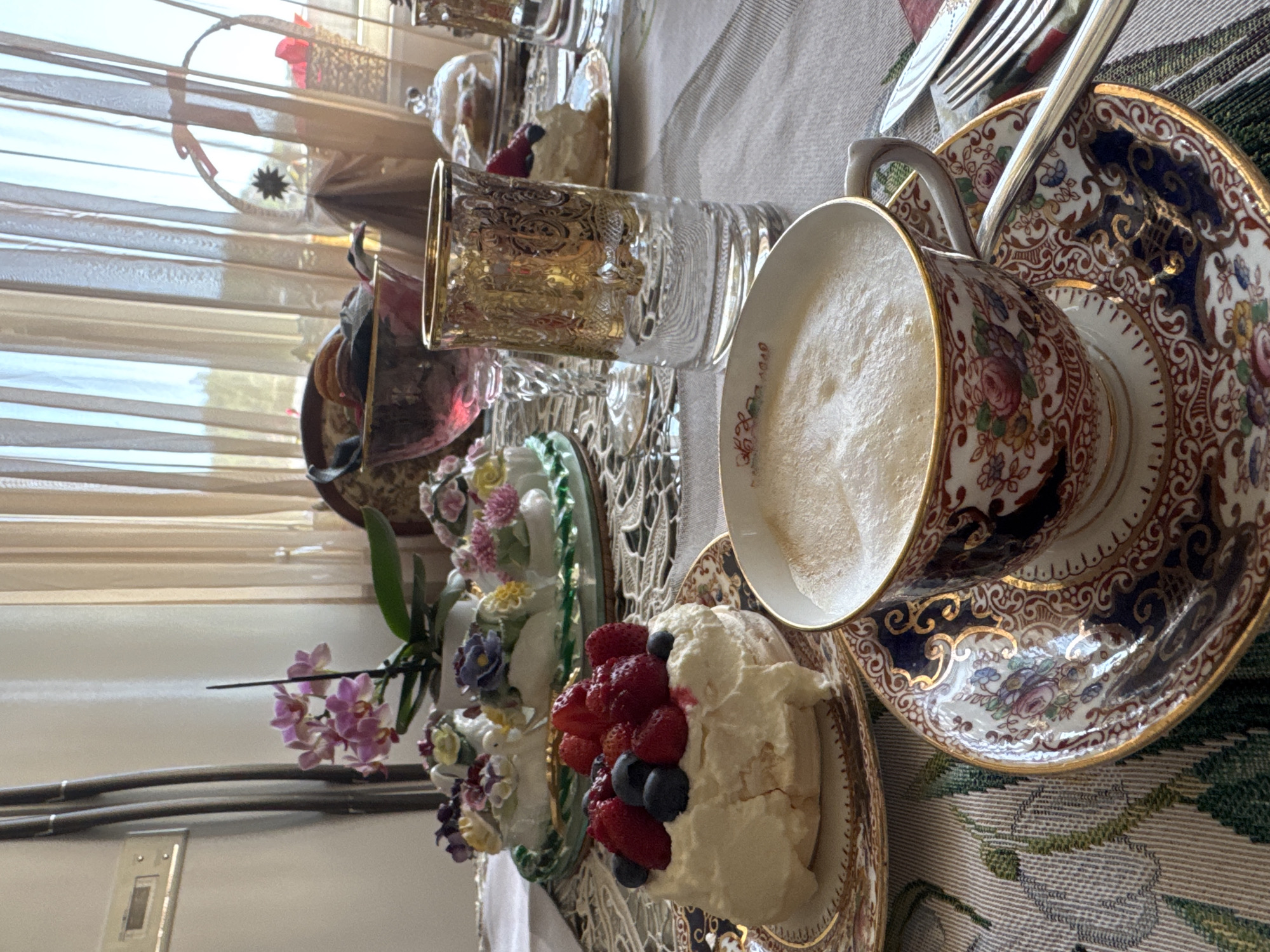Ornate home setting in Plovdiv with tea, decor, and selfies