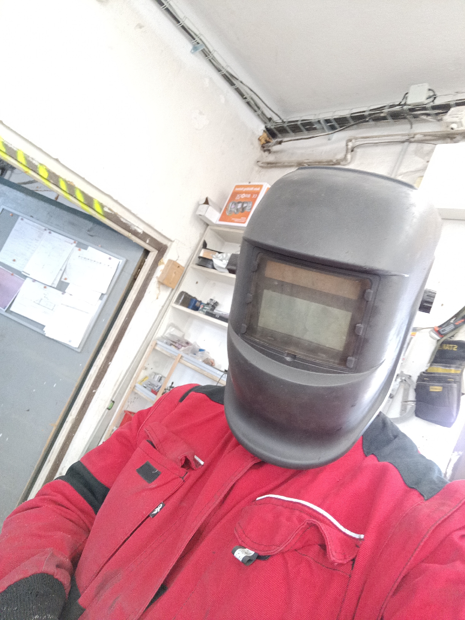 Workshop selfies in full welding gear, Dalovy, Czechia
