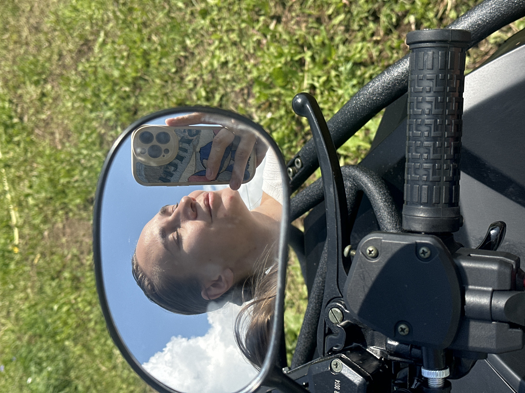 Roadside selfie in a motorcycle mirror, Ольховка