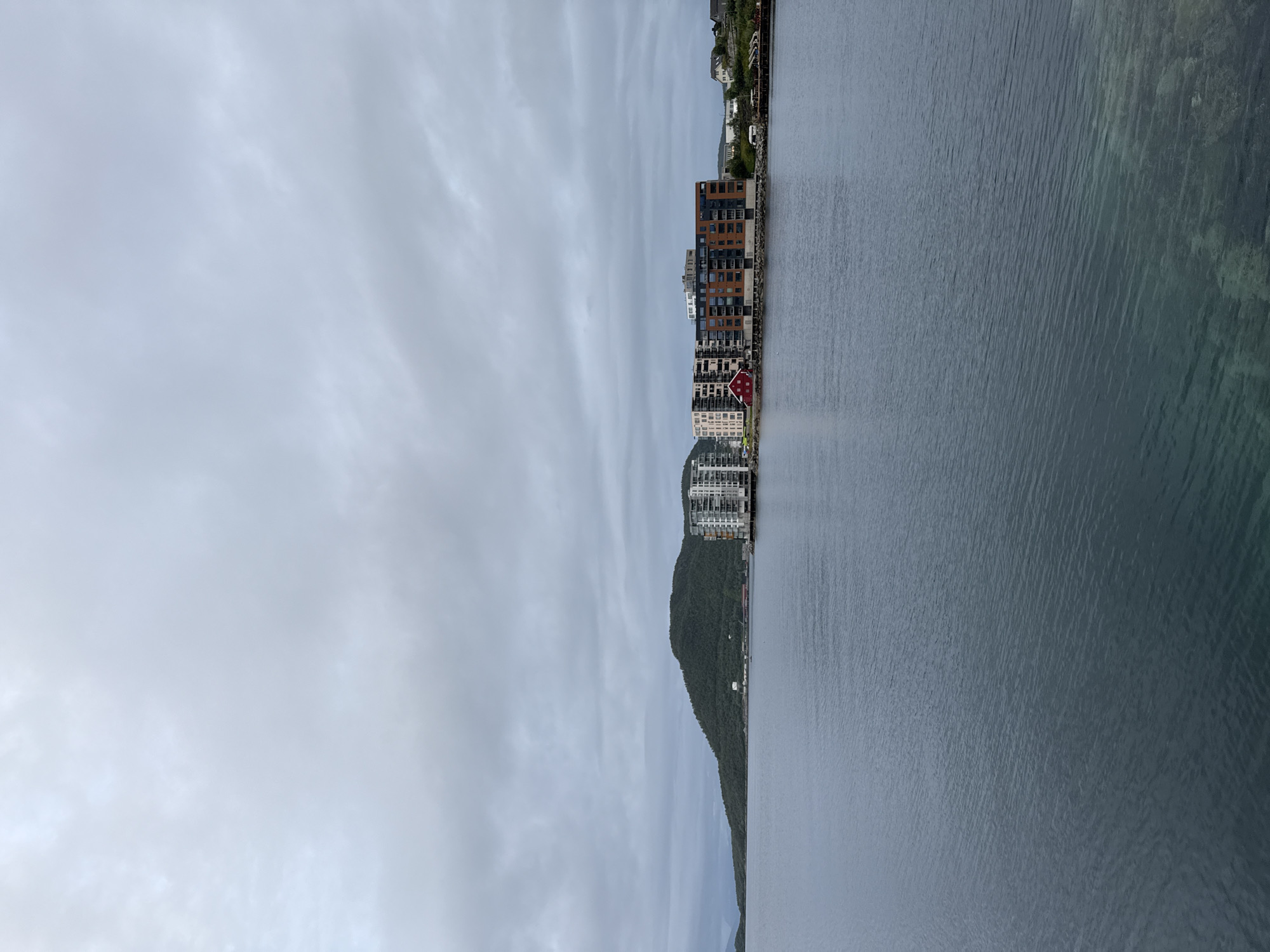 Harstad waterfront and graffiti-covered industrial space, July evening