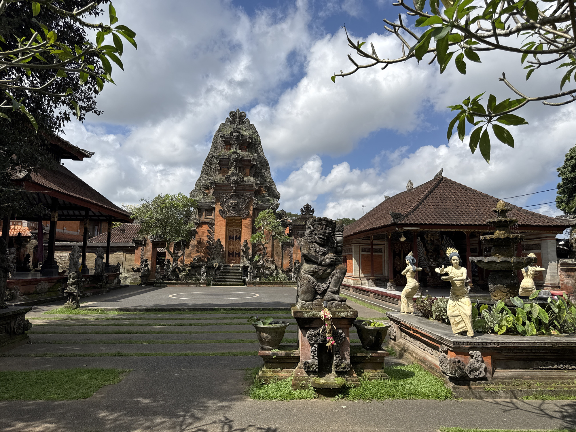 Inside a traditional Balinese temple complex in Ubud