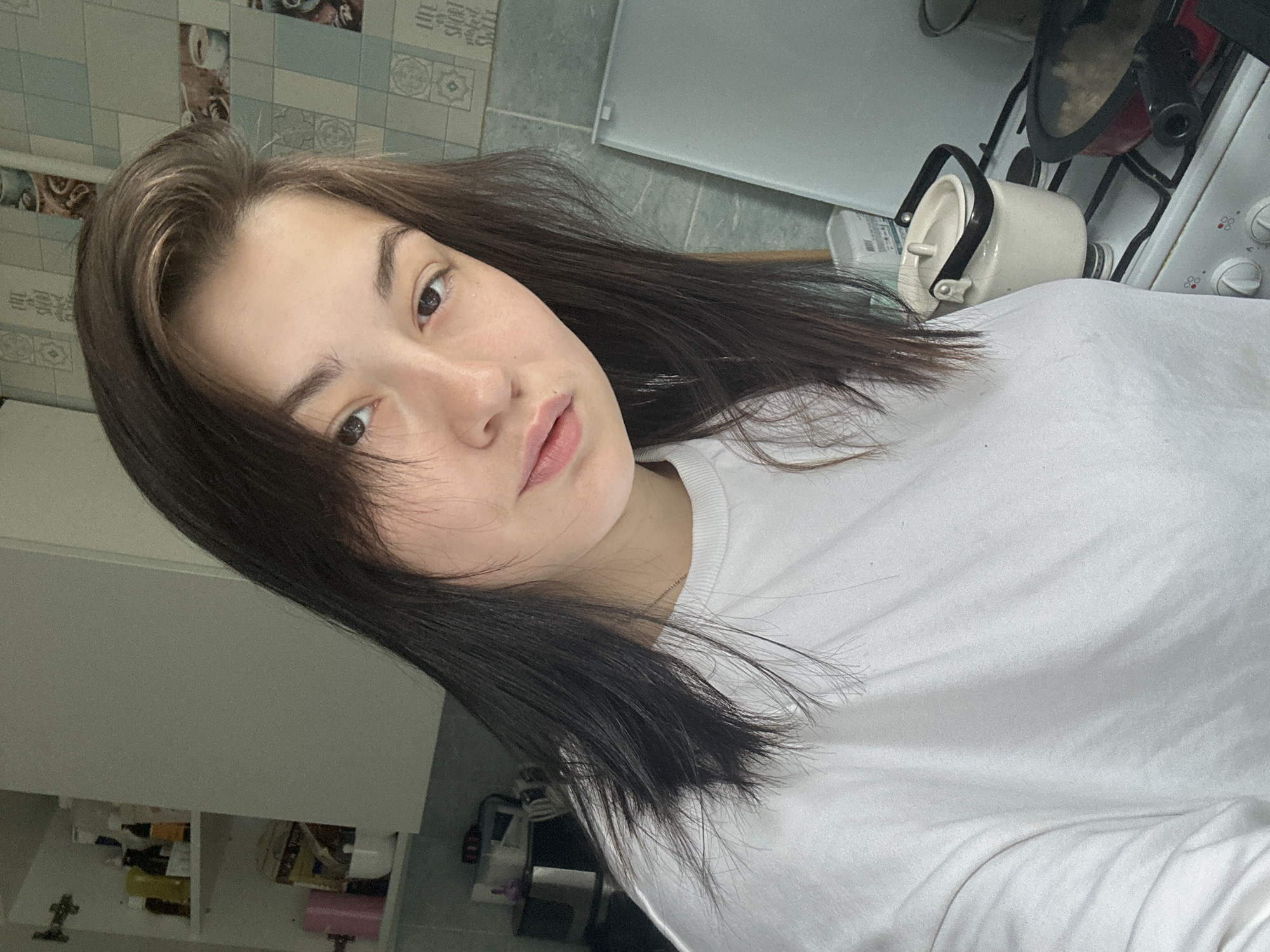 Morning selfies and coffee moments at home in Chaikovsky