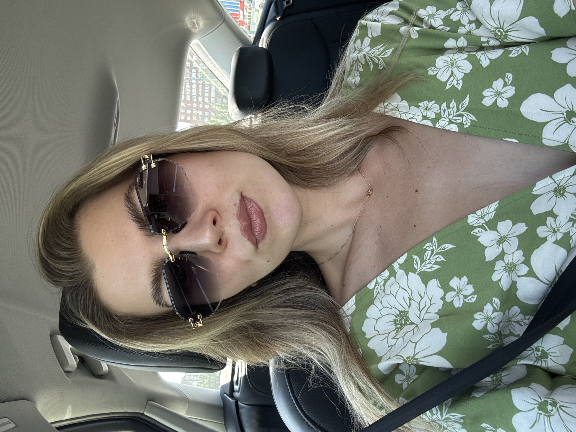 Skincare at home, then out and about in a green floral top