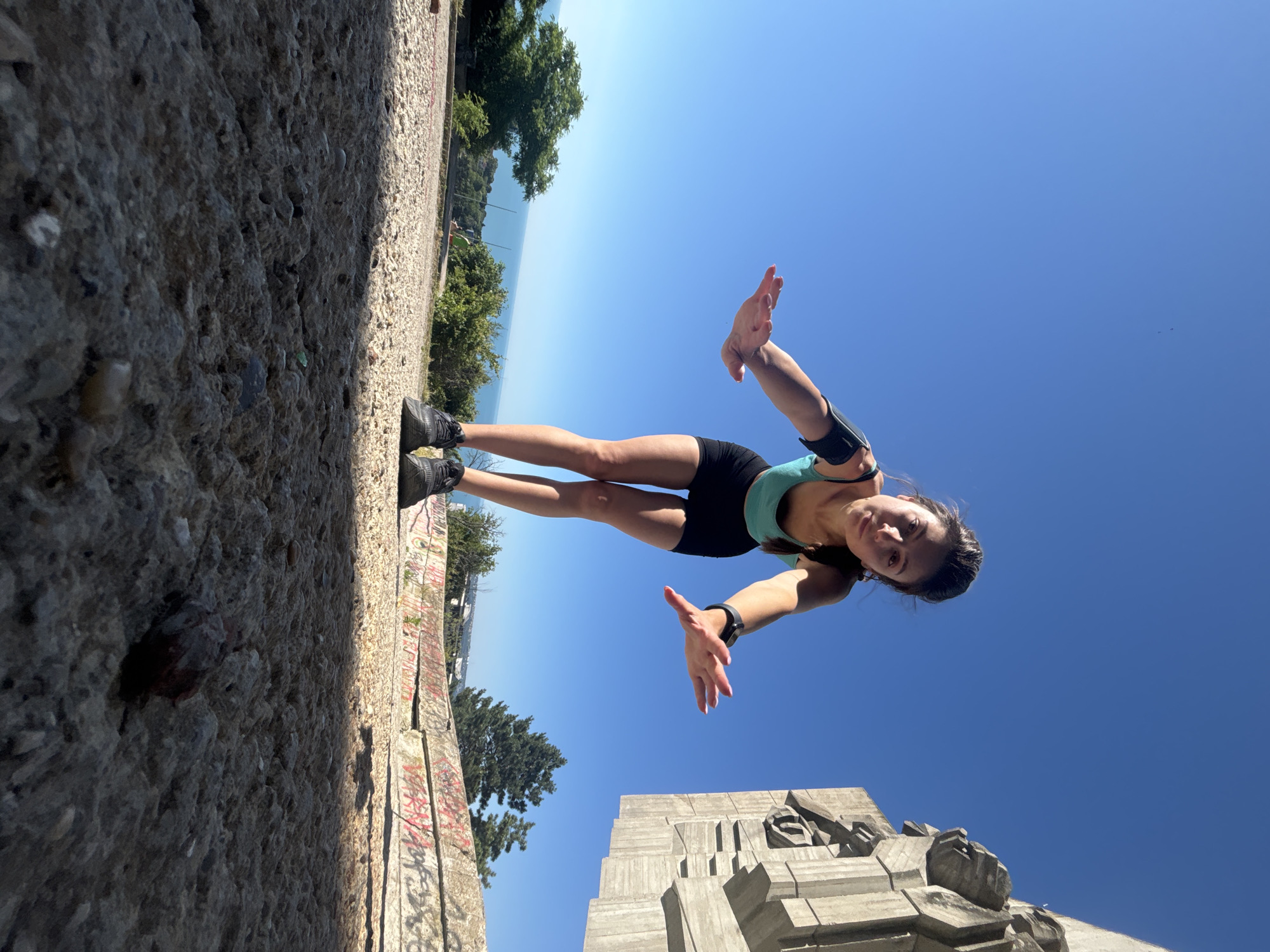 Outdoor workout on the Varna waterfront, clear summer morning