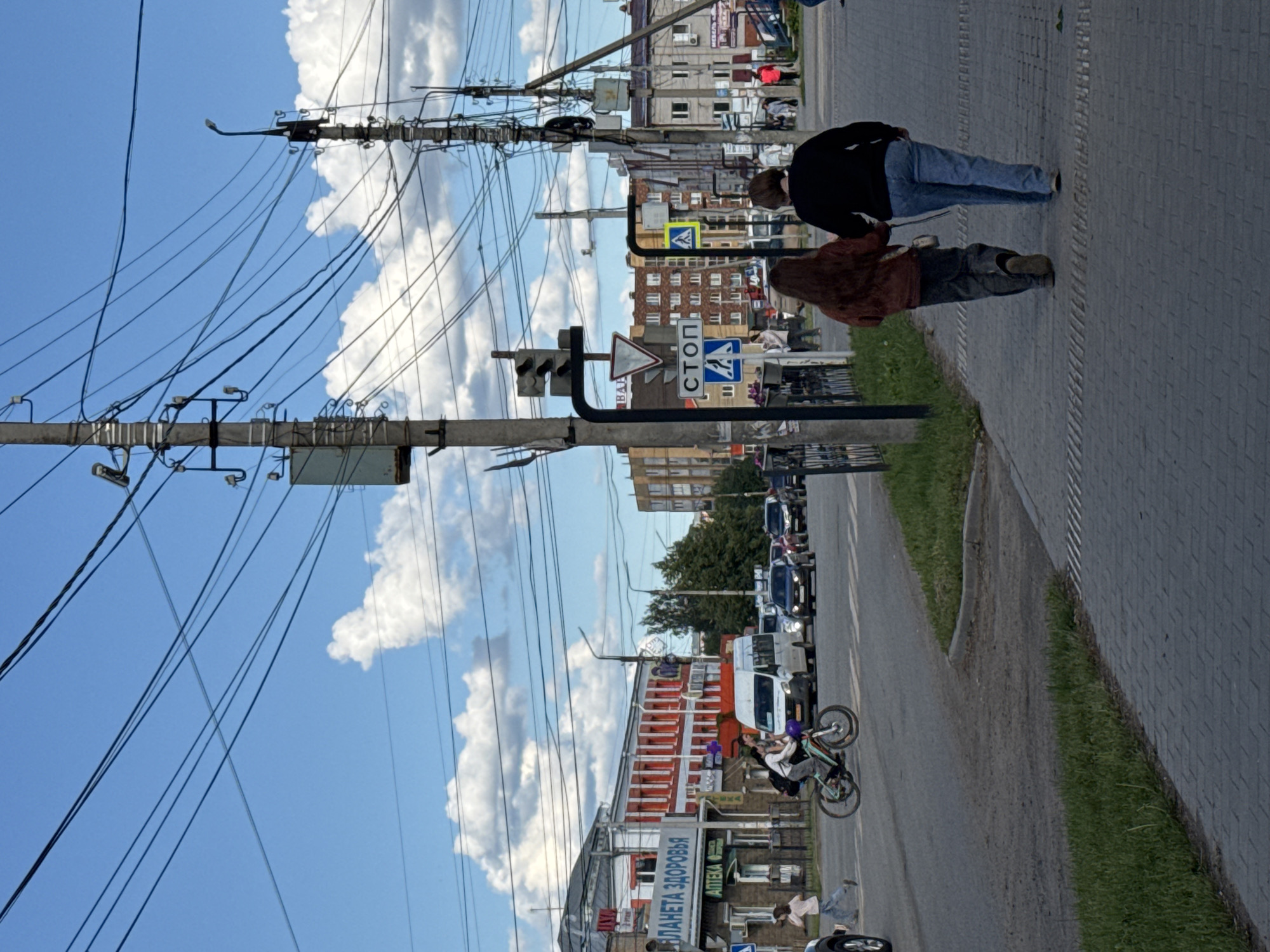 Street scenes documented in Mozhga, Russia including tank monument