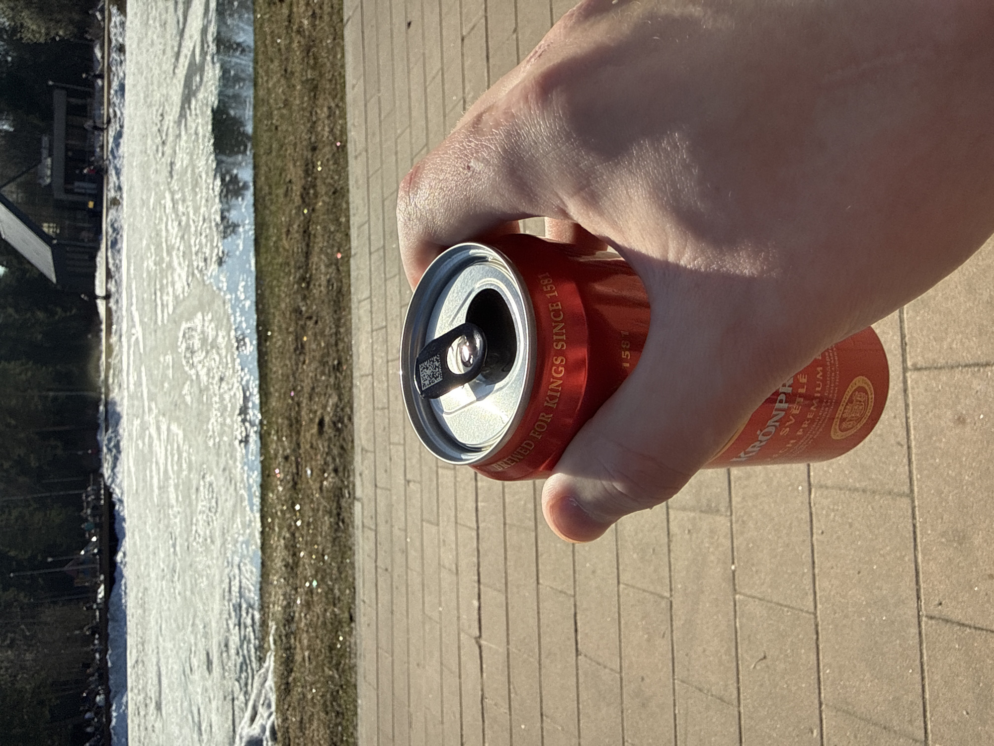 Beer enjoyed by frozen waterfront in Moscow