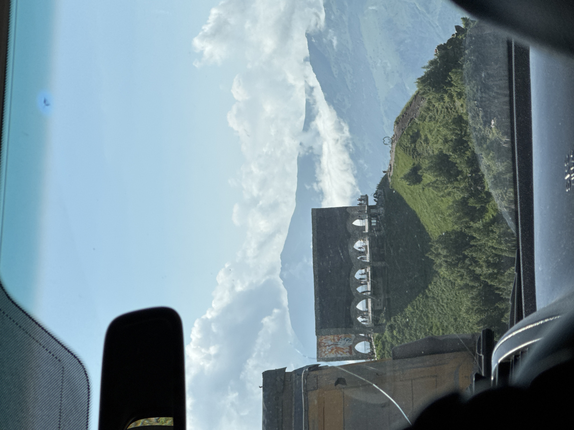 Road trip past the Friendship Monument in Gudauri, Georgia