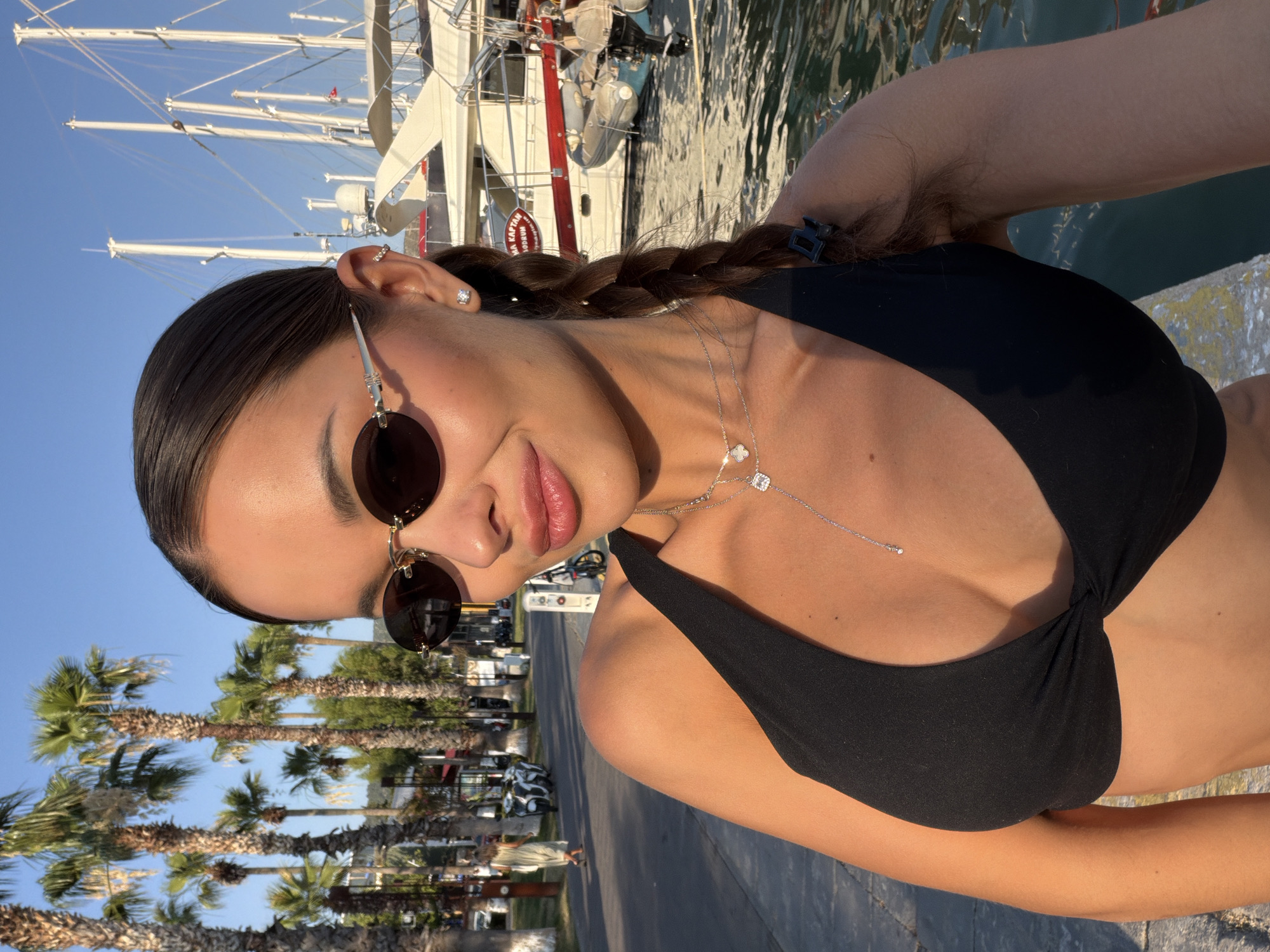 Sunny afternoon on a Bodrum pier, selfies by the water