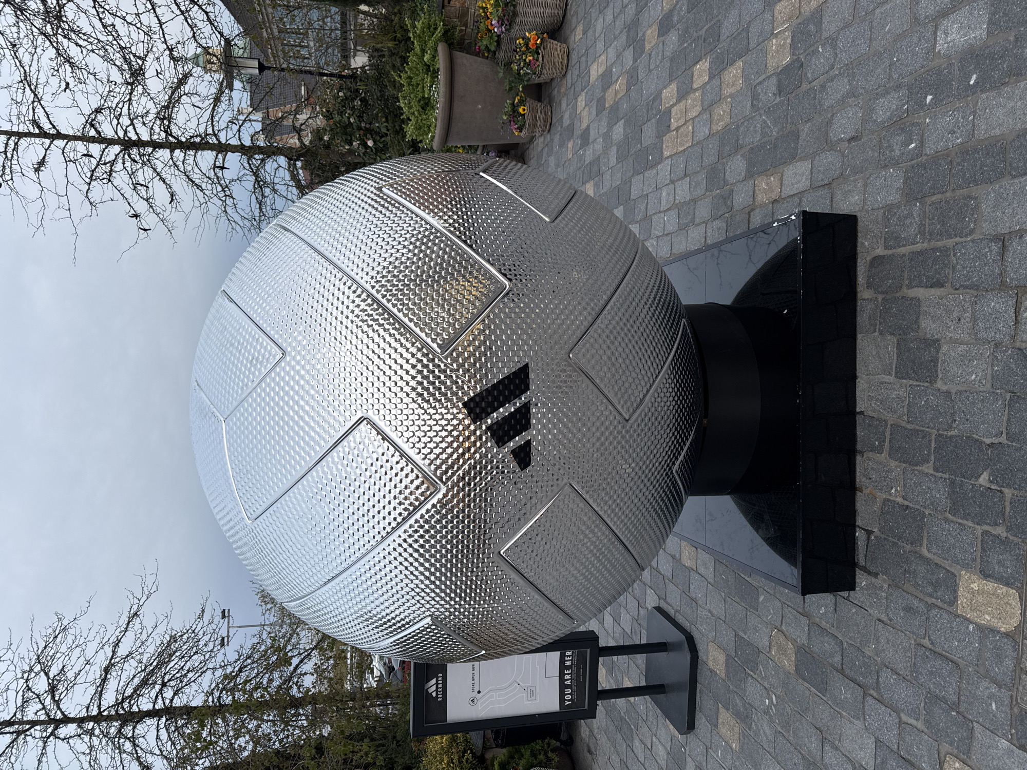 Metallic Adidas soccer ball sculpture spotted in Roermond