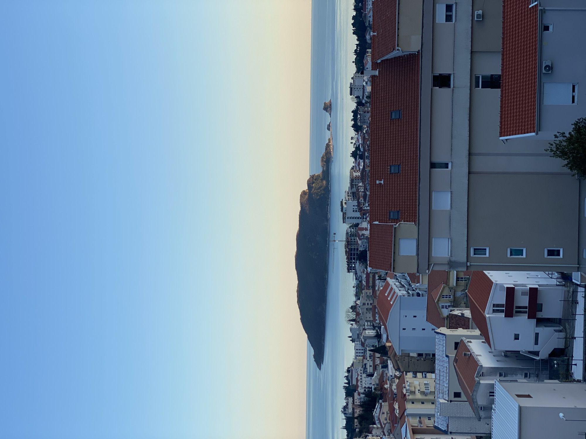 Elevated sunset views captured over Budva, Montenegro coastline