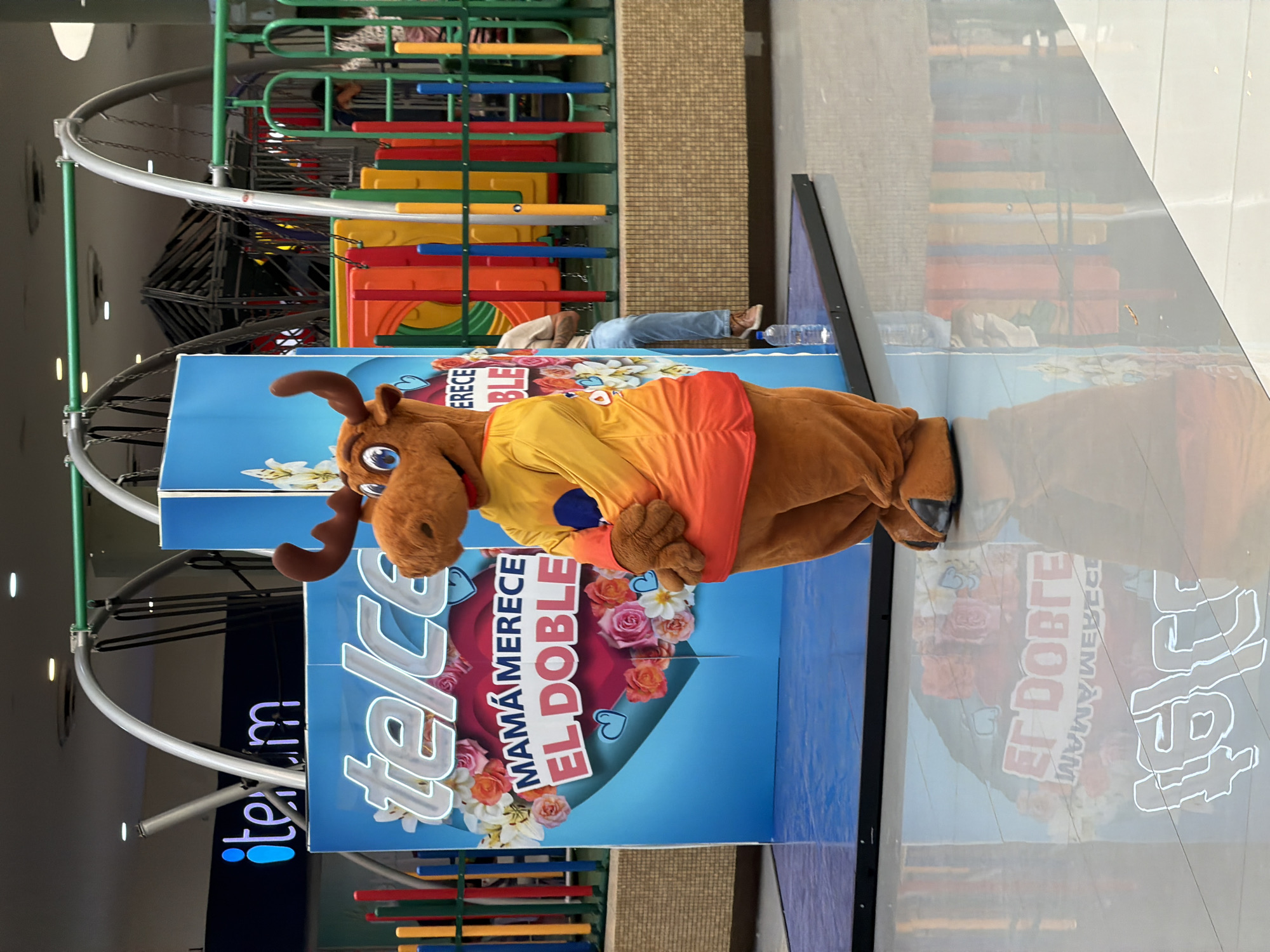 Moose-costumed figure spotted by Telcel ad in Cholula