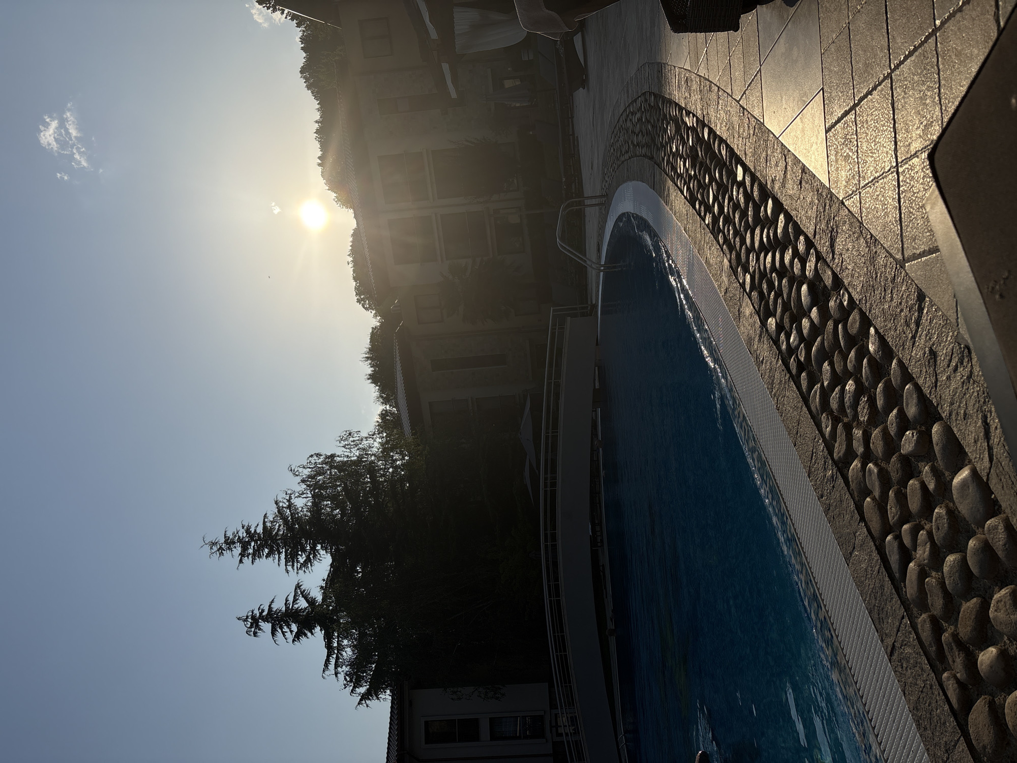 Lazy pool afternoon with sunset views and Caesar salads