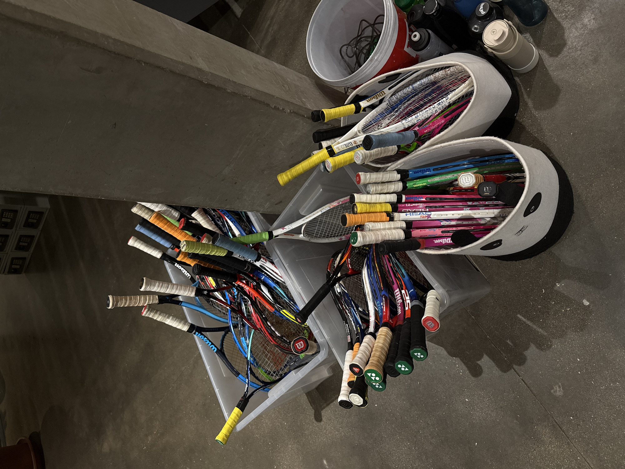 Tennis rackets stored in containers in Sofia