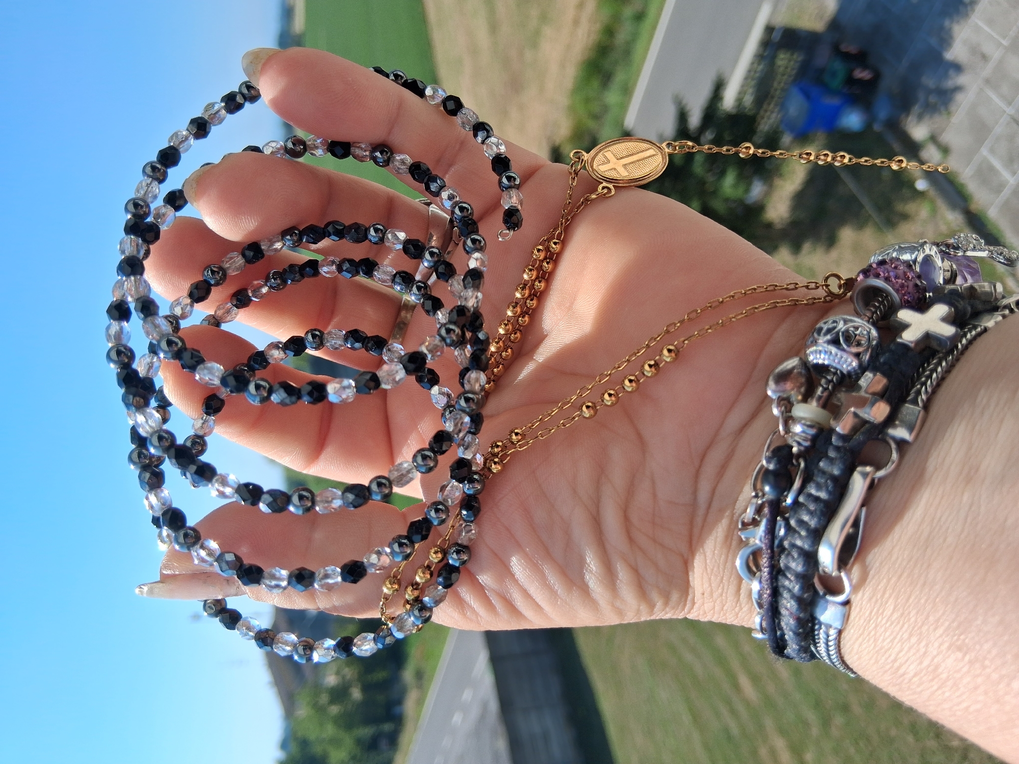 Morning jewelry and coffee ritual documented in Colorno, Italy