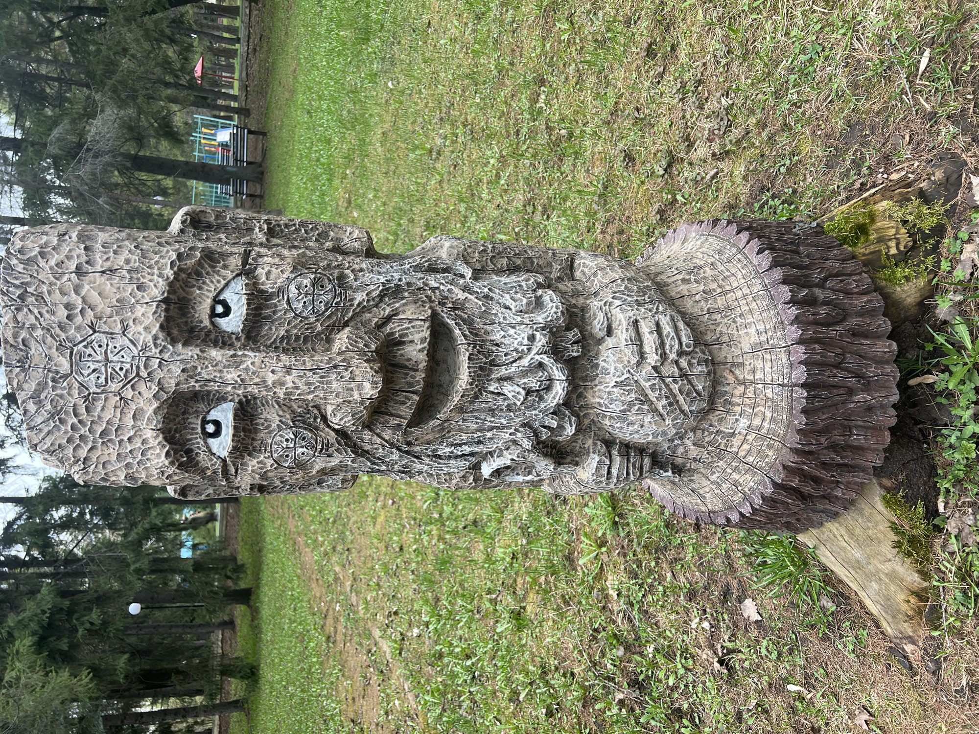 Wooden sculptures, eagle statue observed at Russian sanatorium