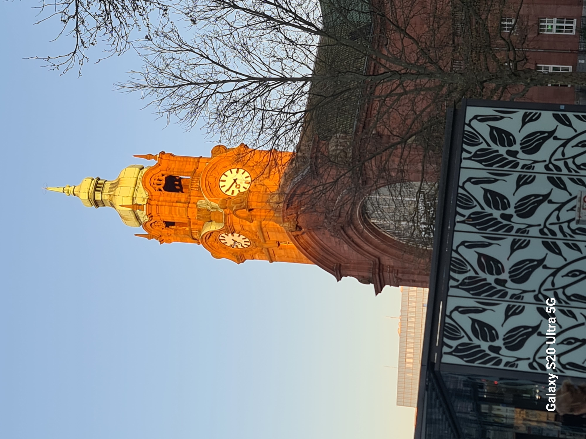 Evening sunlight illuminates Wiesbaden's Marktkirche in Germany