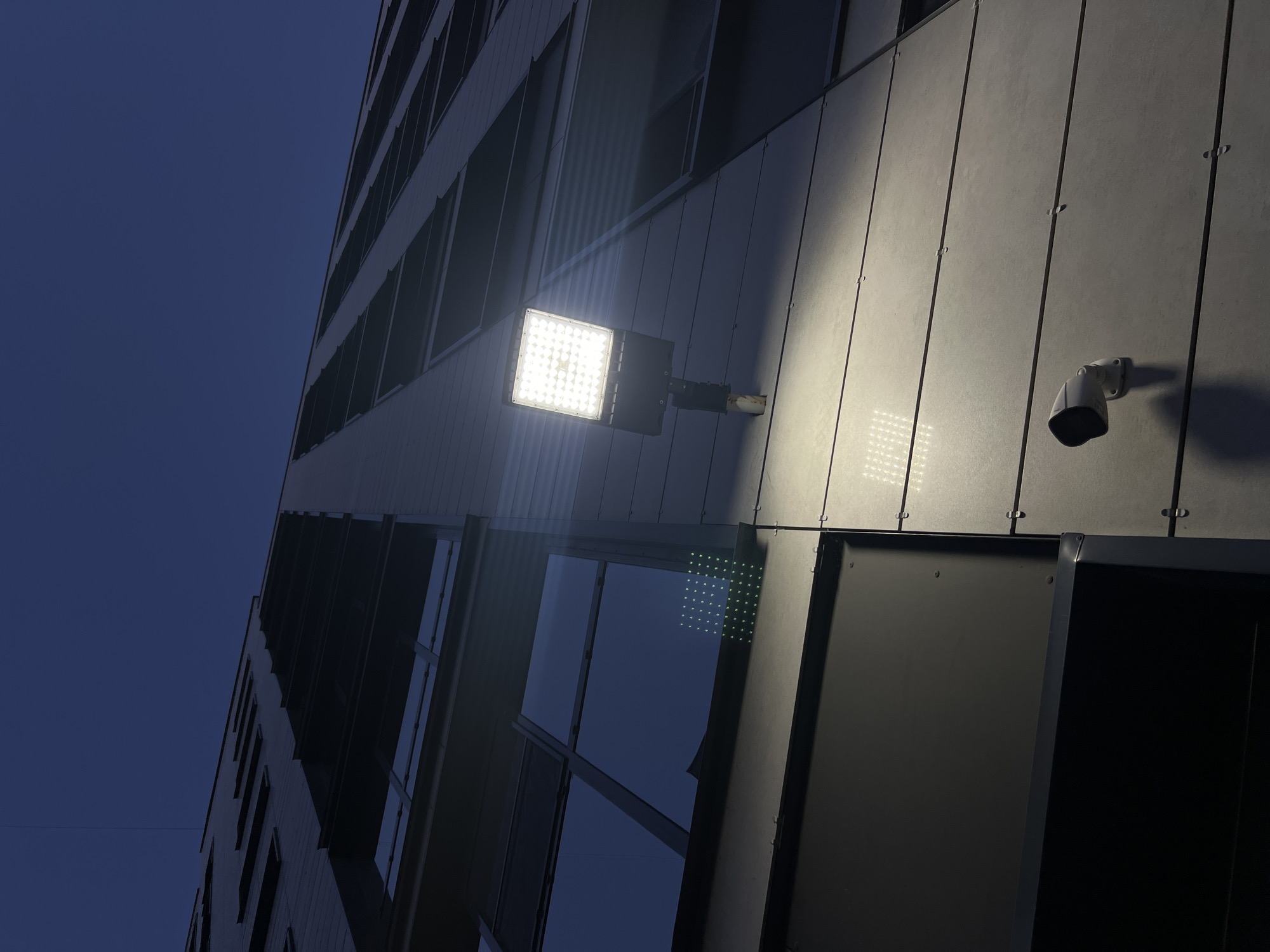 Evening documentation of modern Russian residential complex