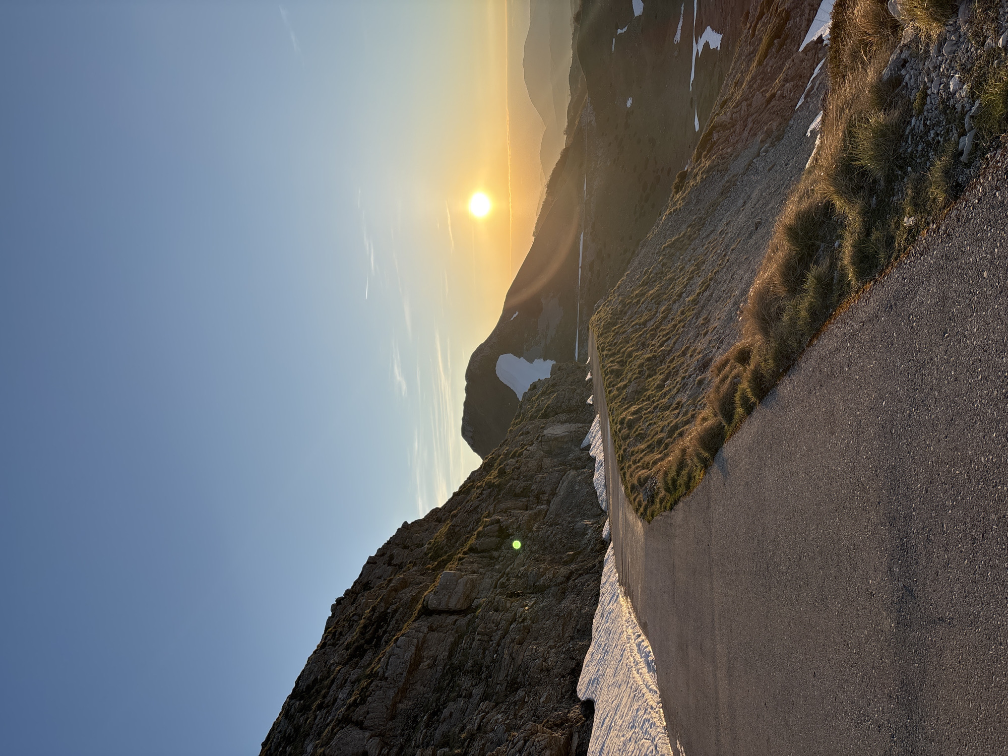 Sunset drive captured through snowy Montenegro mountains near Pašina voda