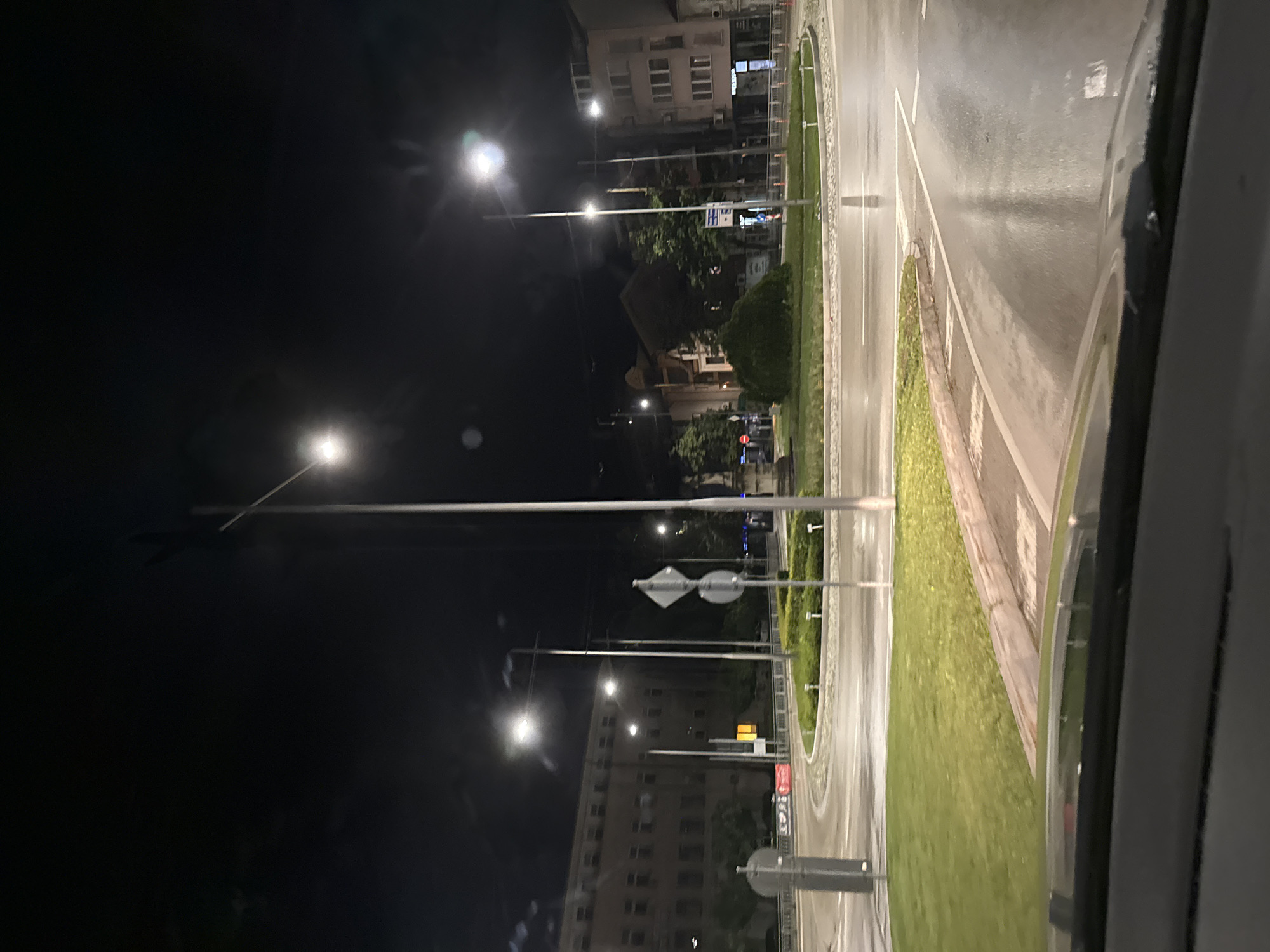 Nighttime street scene captured from vehicle in Gabrovo, Bulgaria