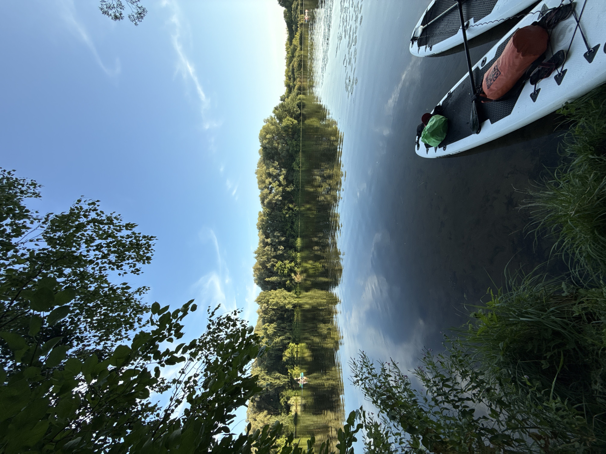 Paddleboarding and beach time along a city waterfront