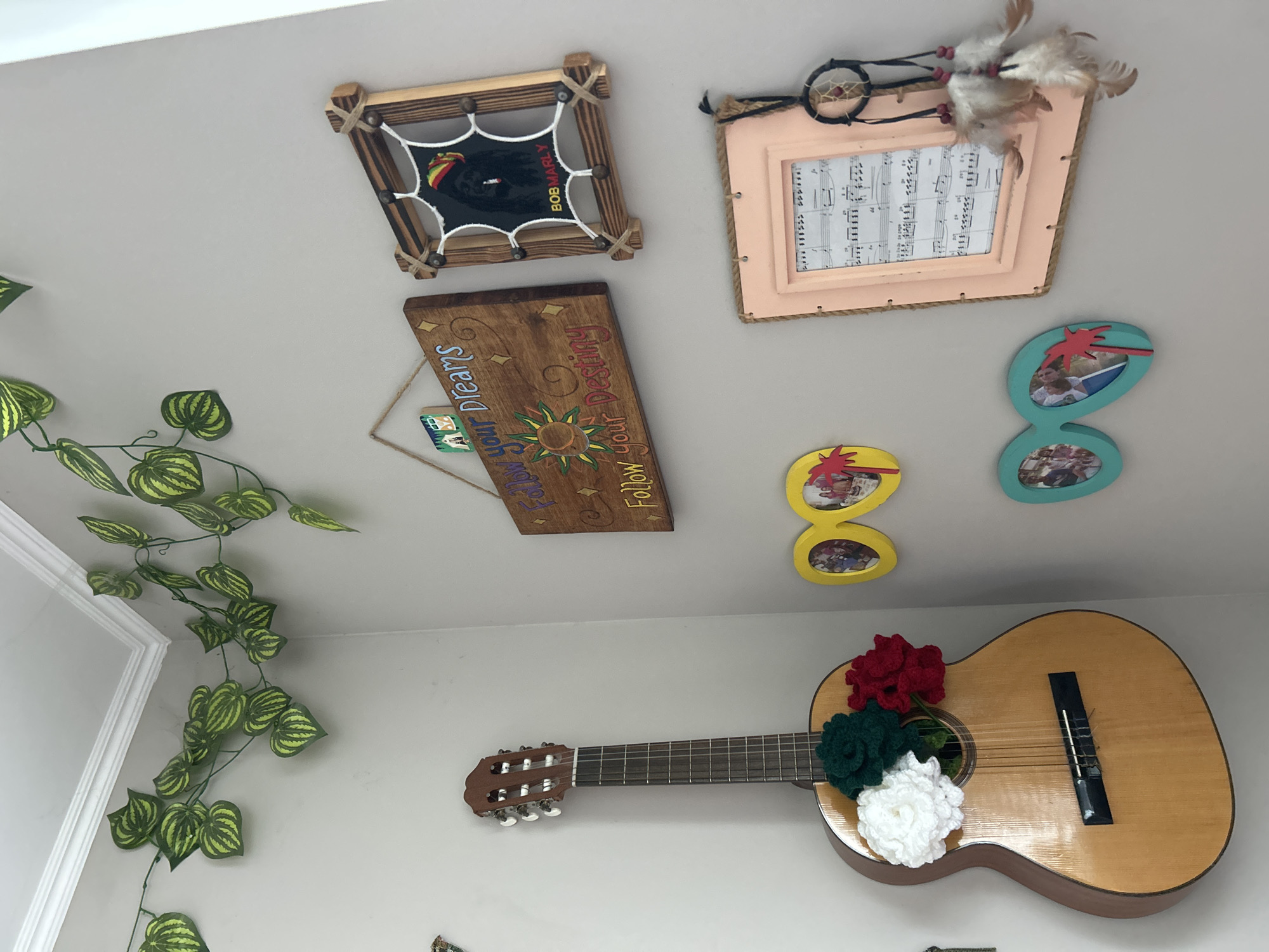 Resident documents home decor featuring guitar, cacti in Pazardzhik