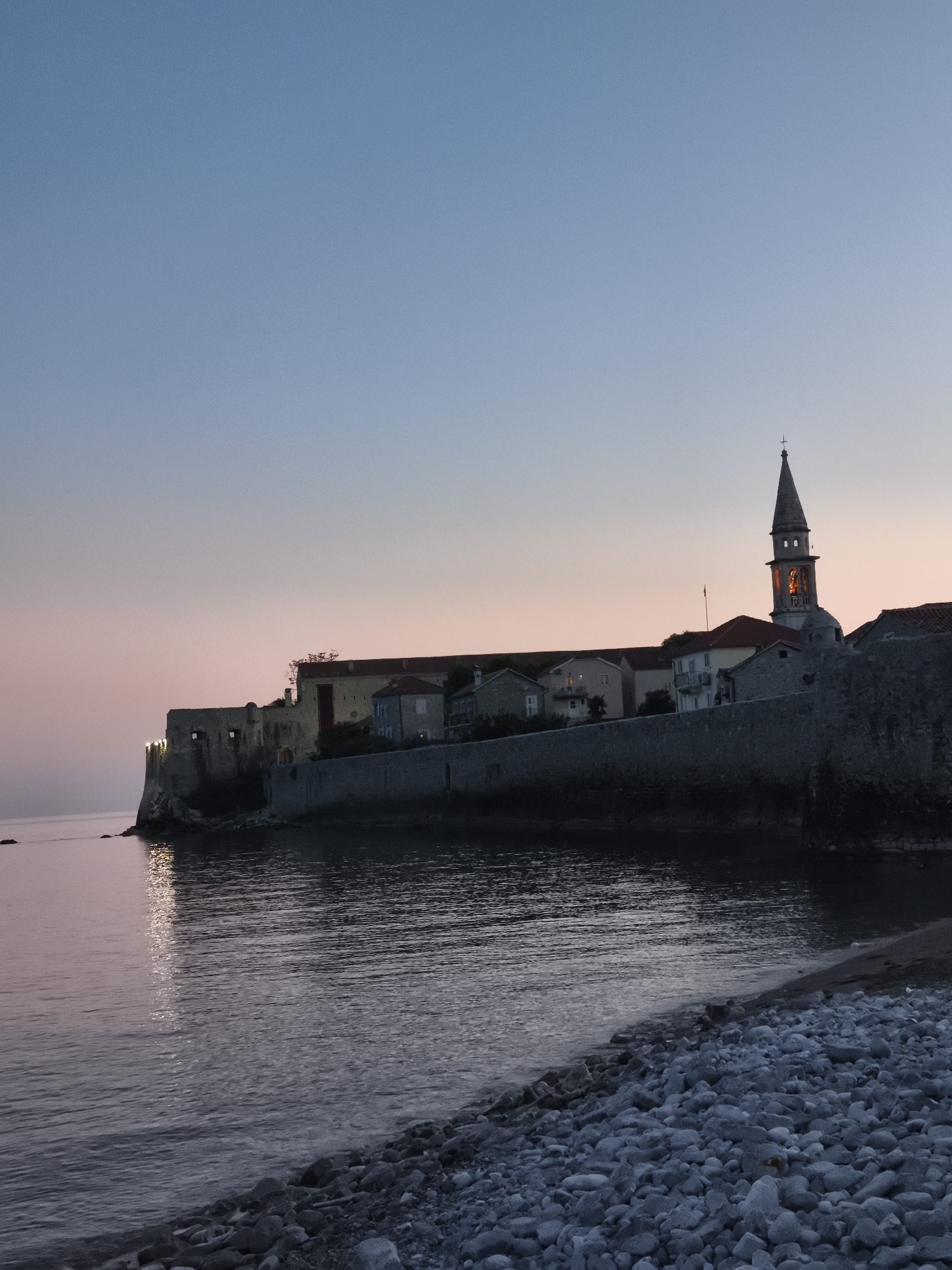 Twilight scenes captured in historic Budva, Montenegro