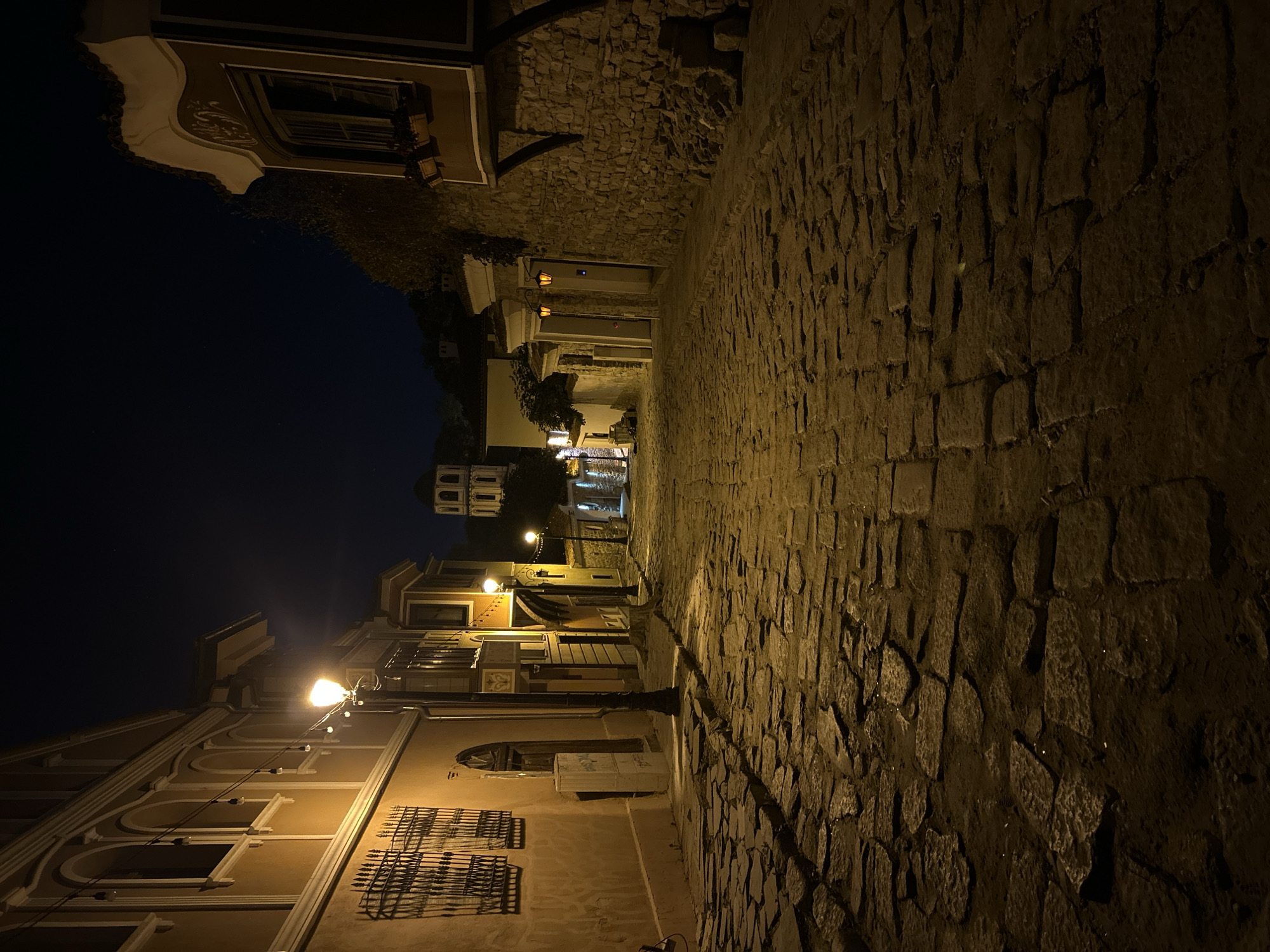 Plovdiv's Old Town cobblestone streets lit up at night