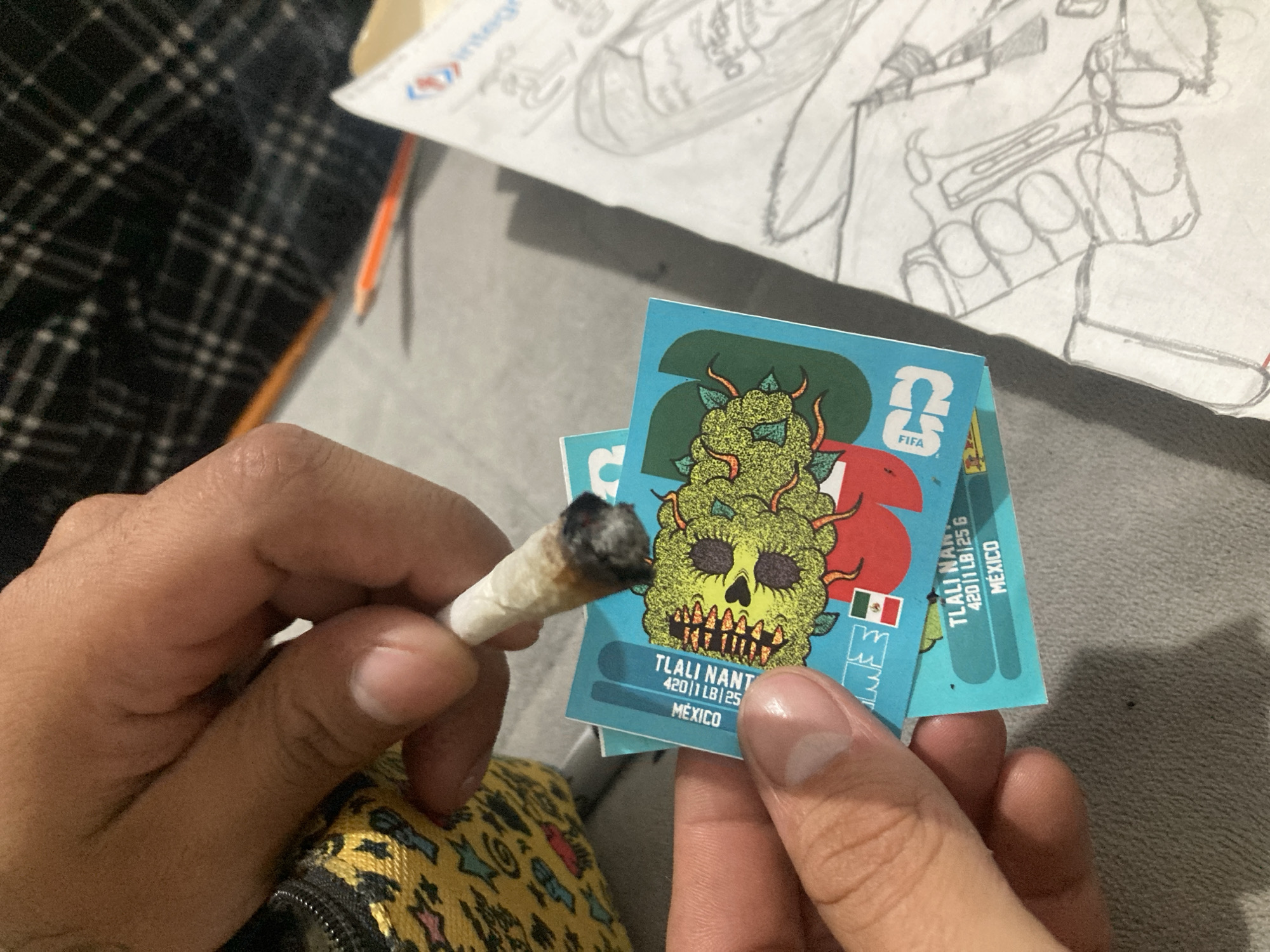 Cannabis collectible cards on display in Mexico City