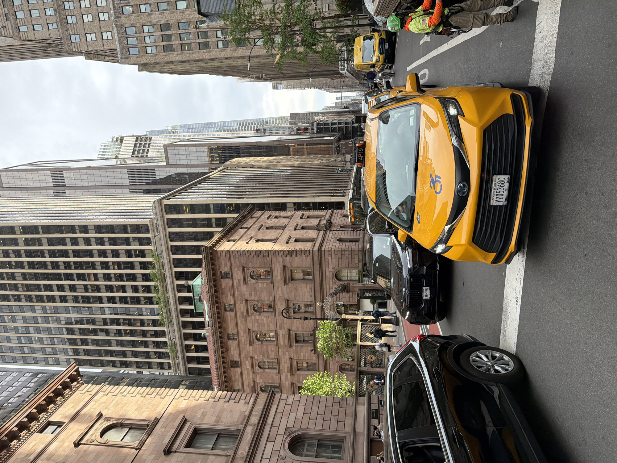 Overcast evening street scene observed in NYC urban district