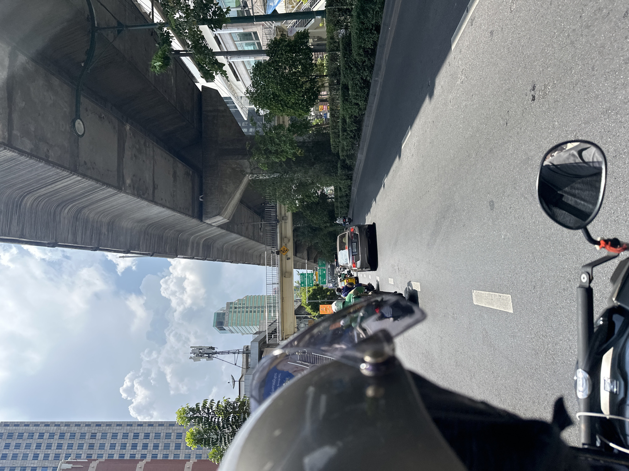 Motorcyclist documents morning traffic jam in Bangkok streets