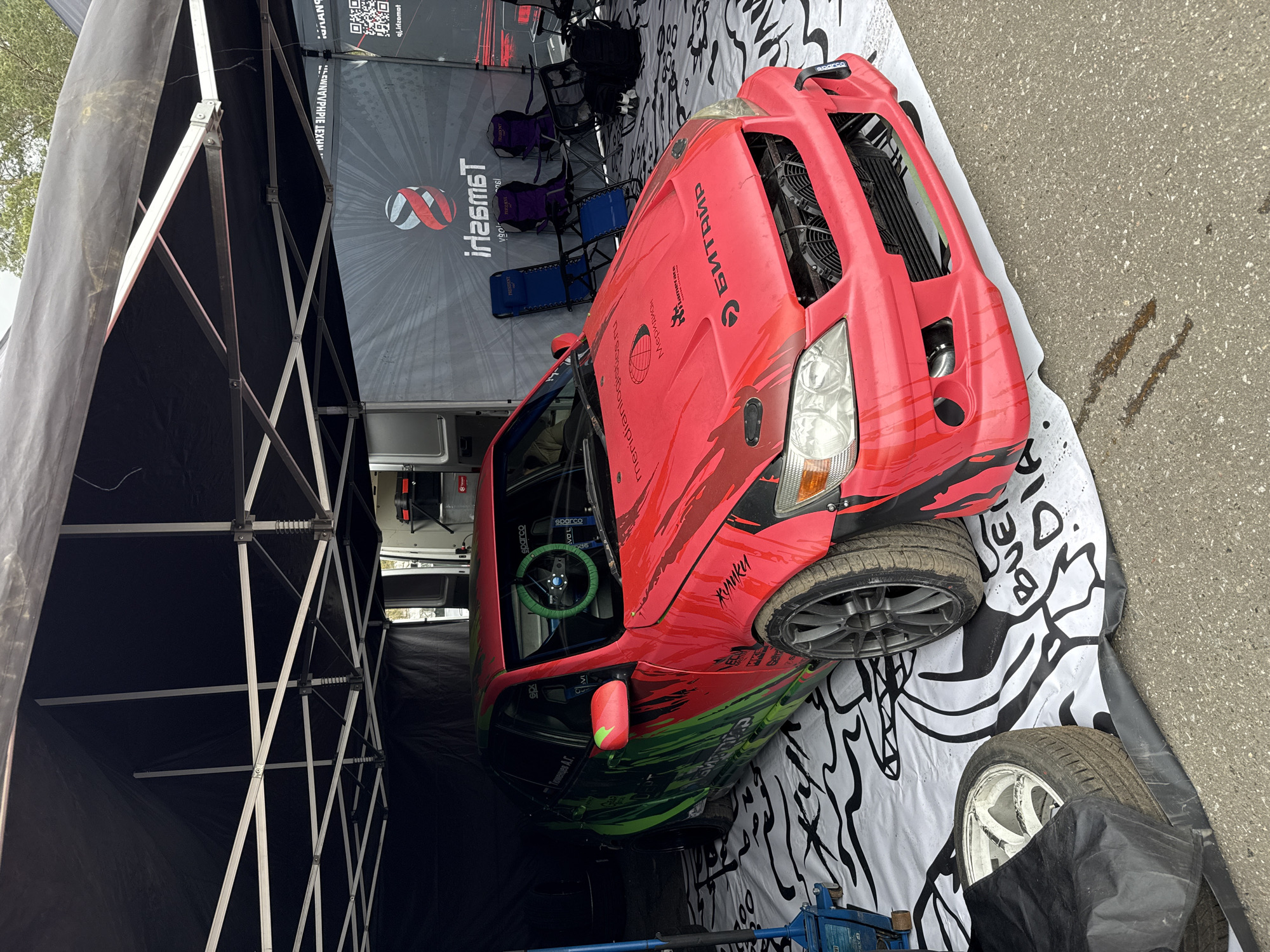 Modified drift car spotted in pit area in Ostrovtsy