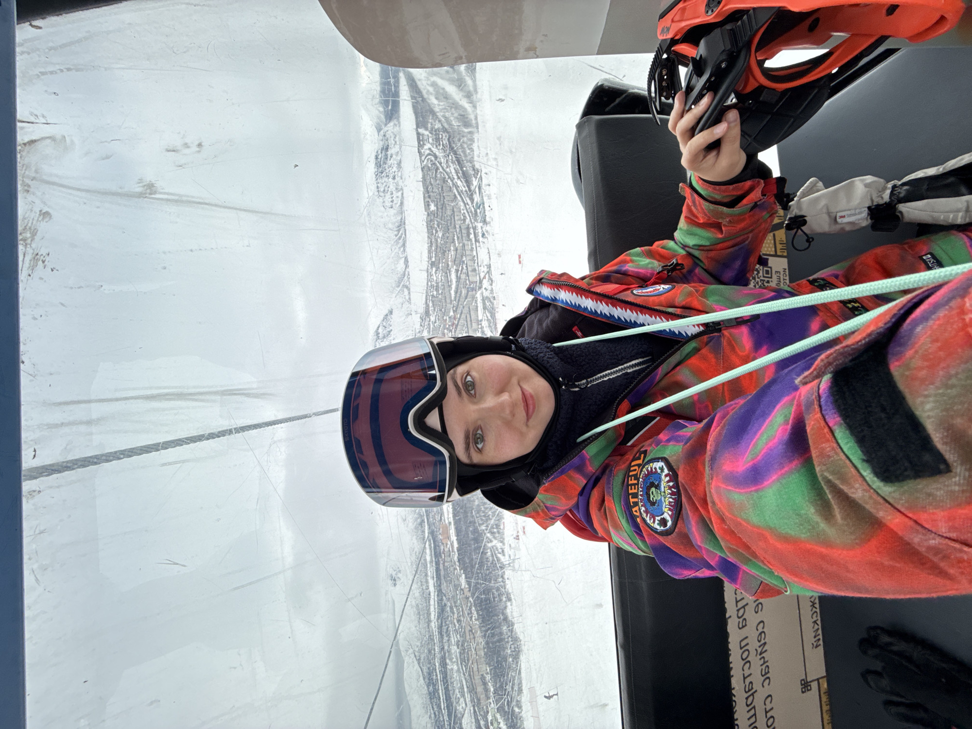 Skier takes gondola selfie in Kirovsk, Russia
