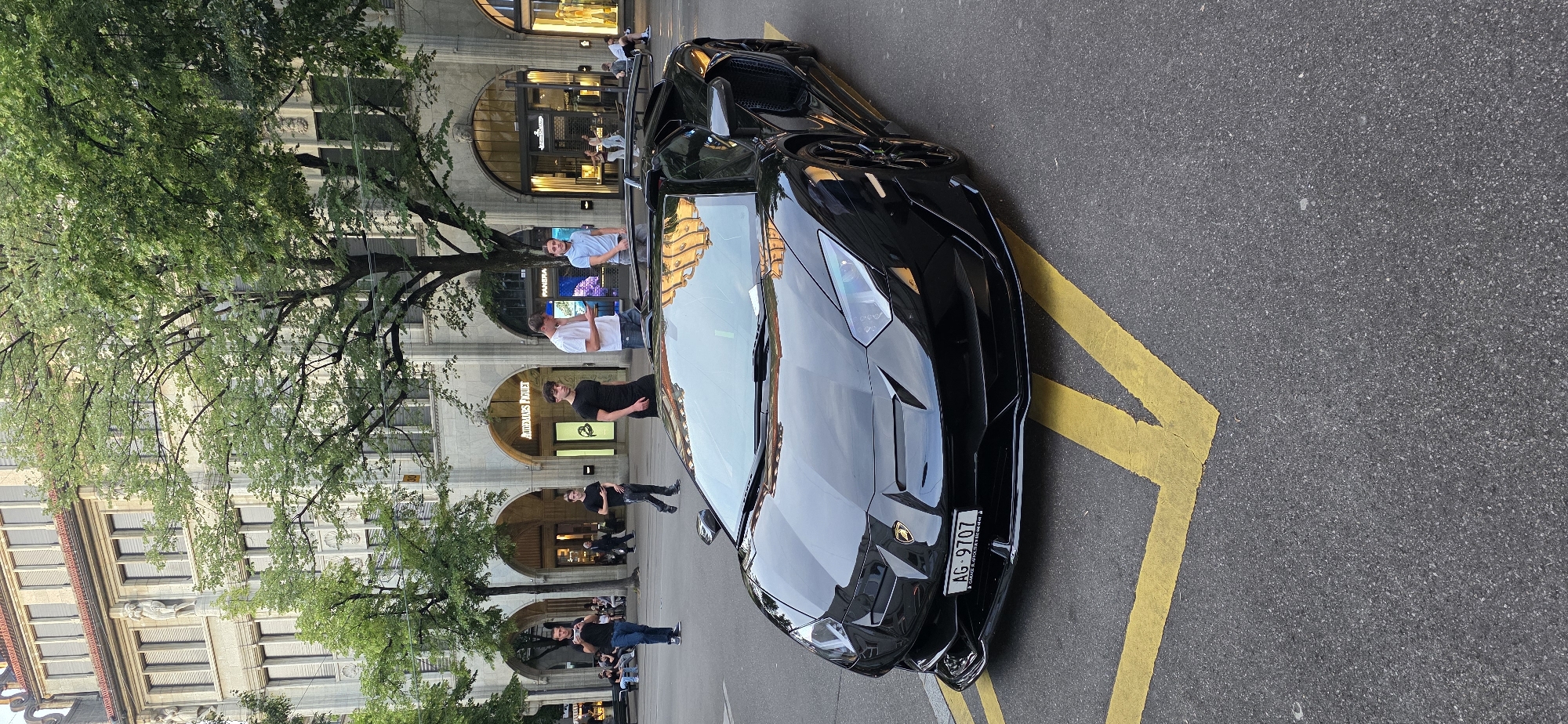 Luxury supercar gathering in downtown Zurich near Bahnhofstrasse