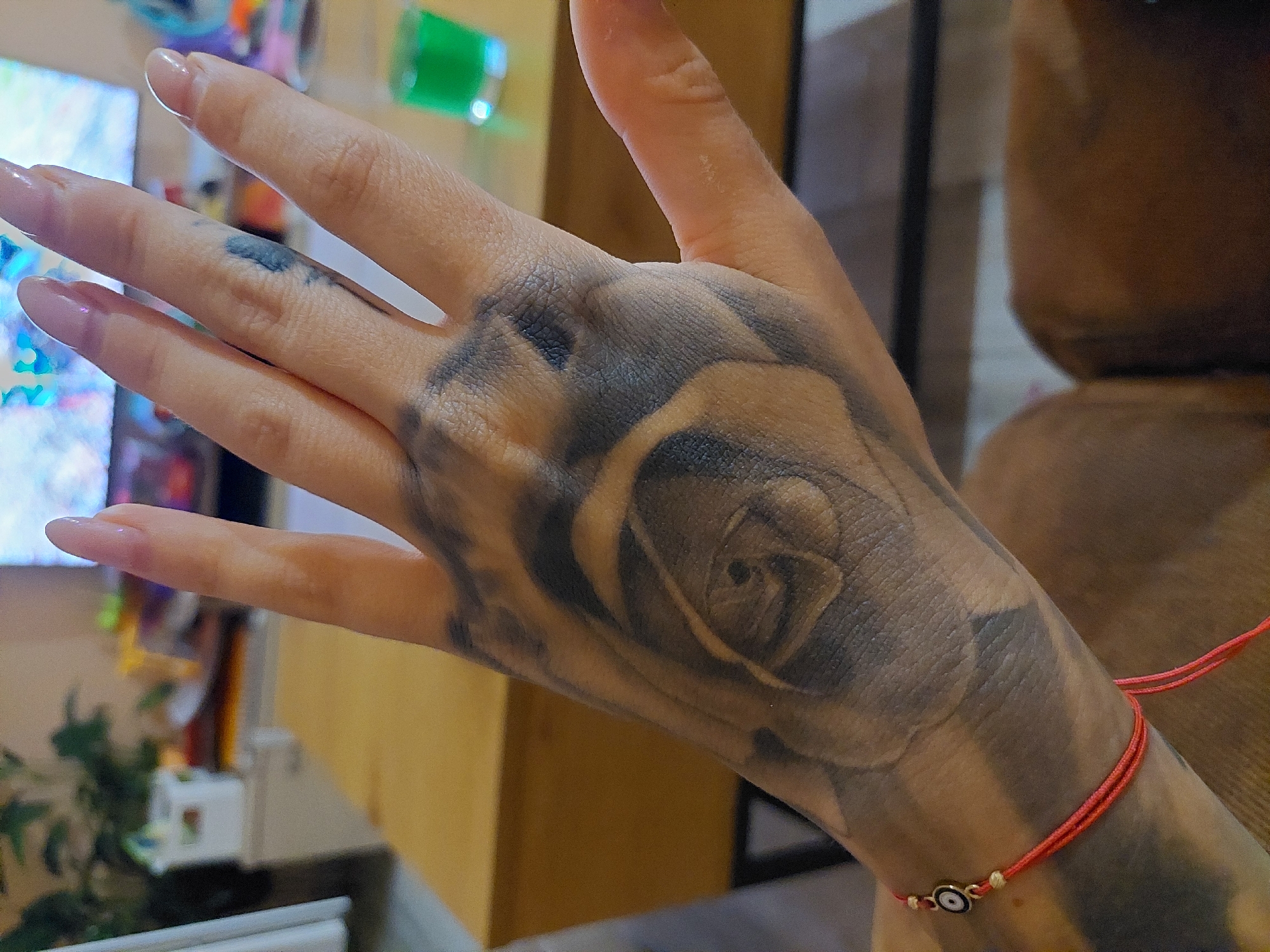 Tattooed owner documents quiet evening with fluffy cat in Plovdiv