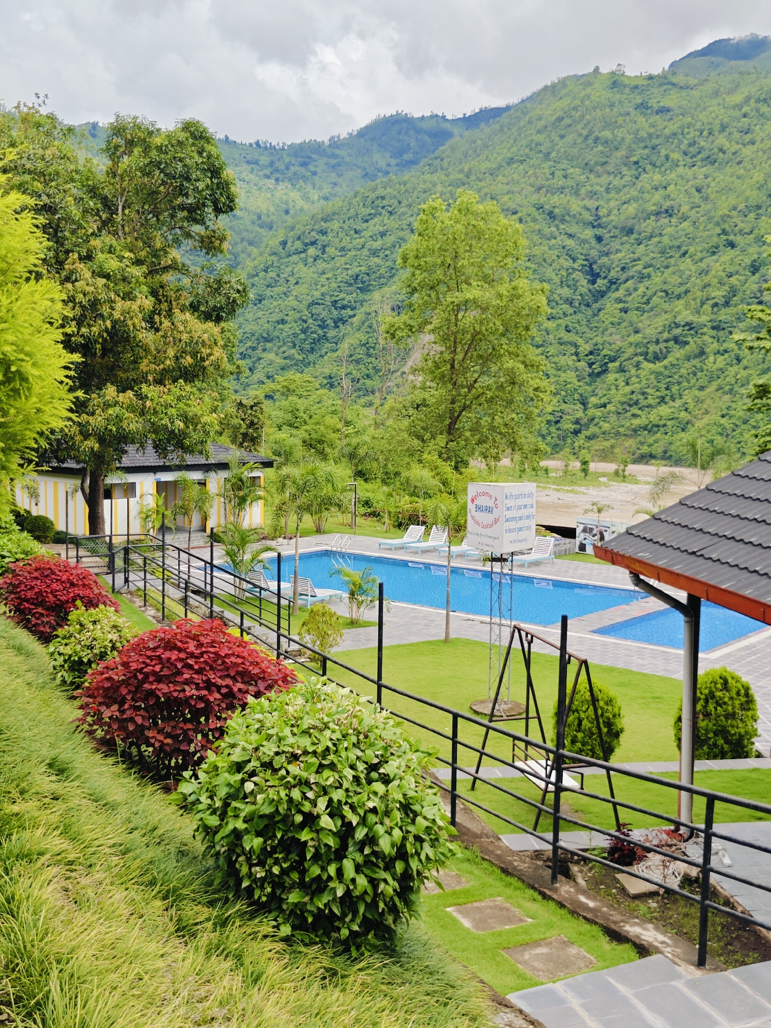 Resort grounds and surrounding hillside in Ichchhakamana, Nepal