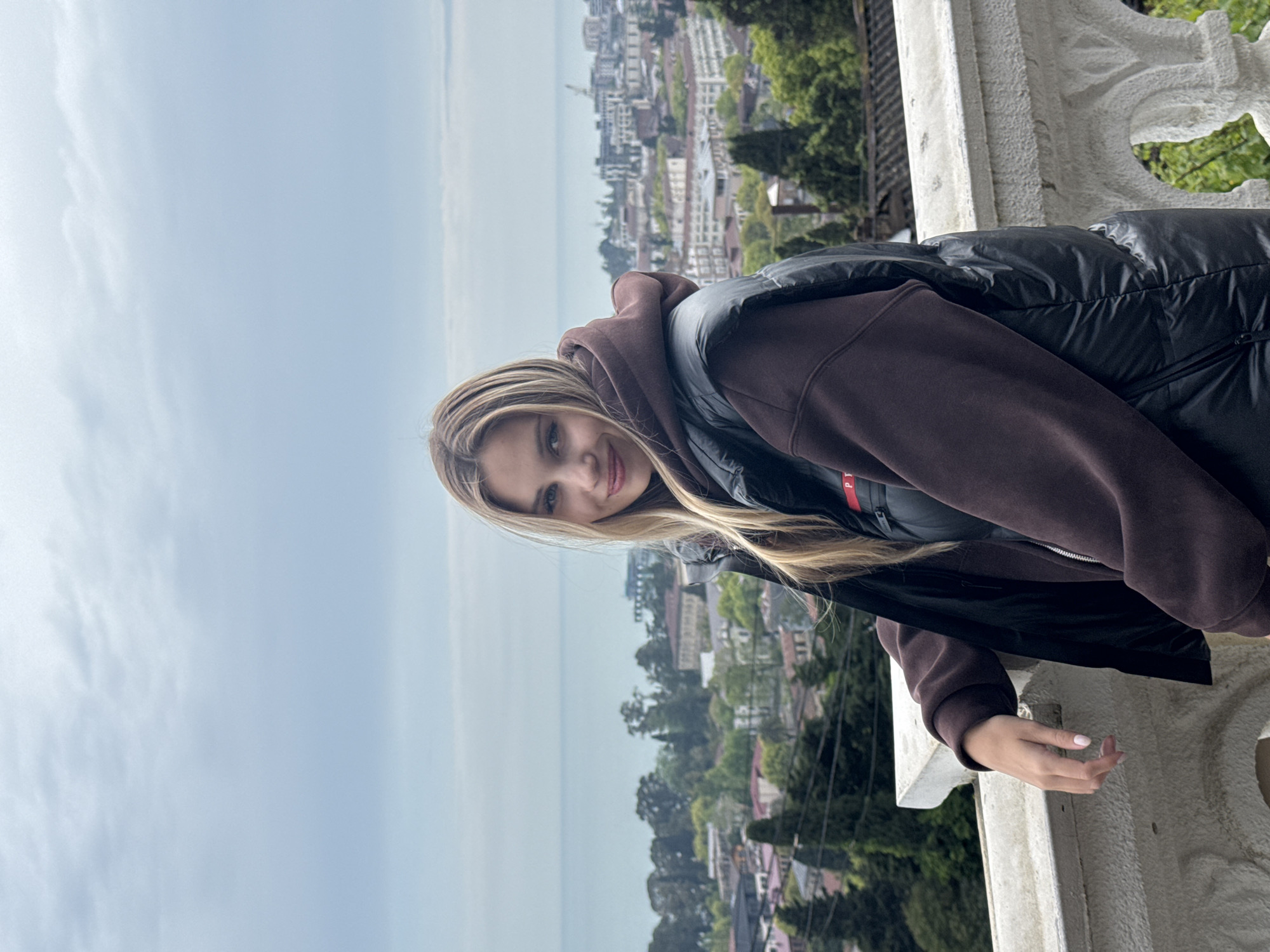 Woman visits scenic overlook in Sokhumi, Abkhazia