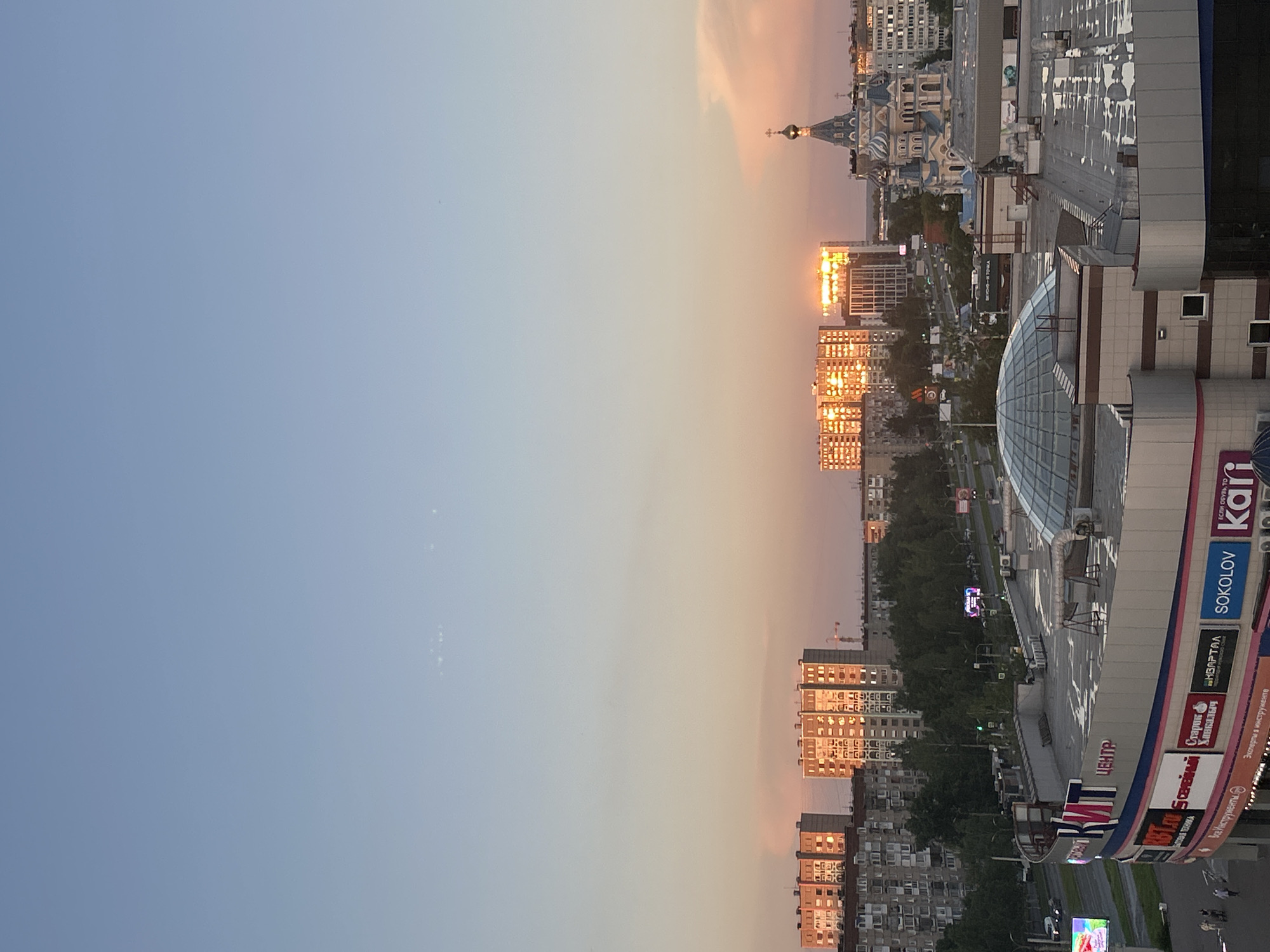Cafe afternoon in Izhevsk, tea and pastry as the sun sets