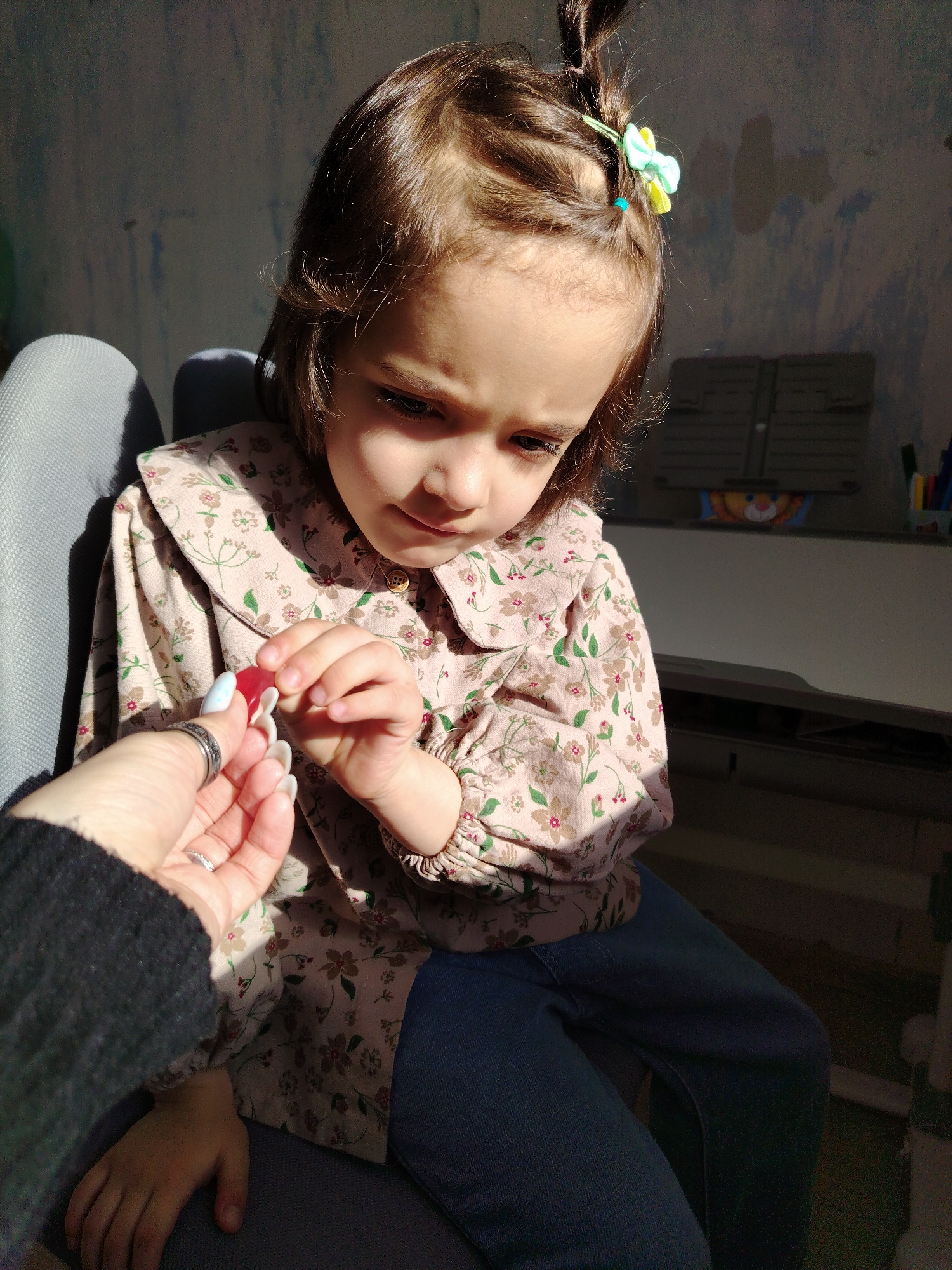 Early morning family moments with child and dog in Noviy