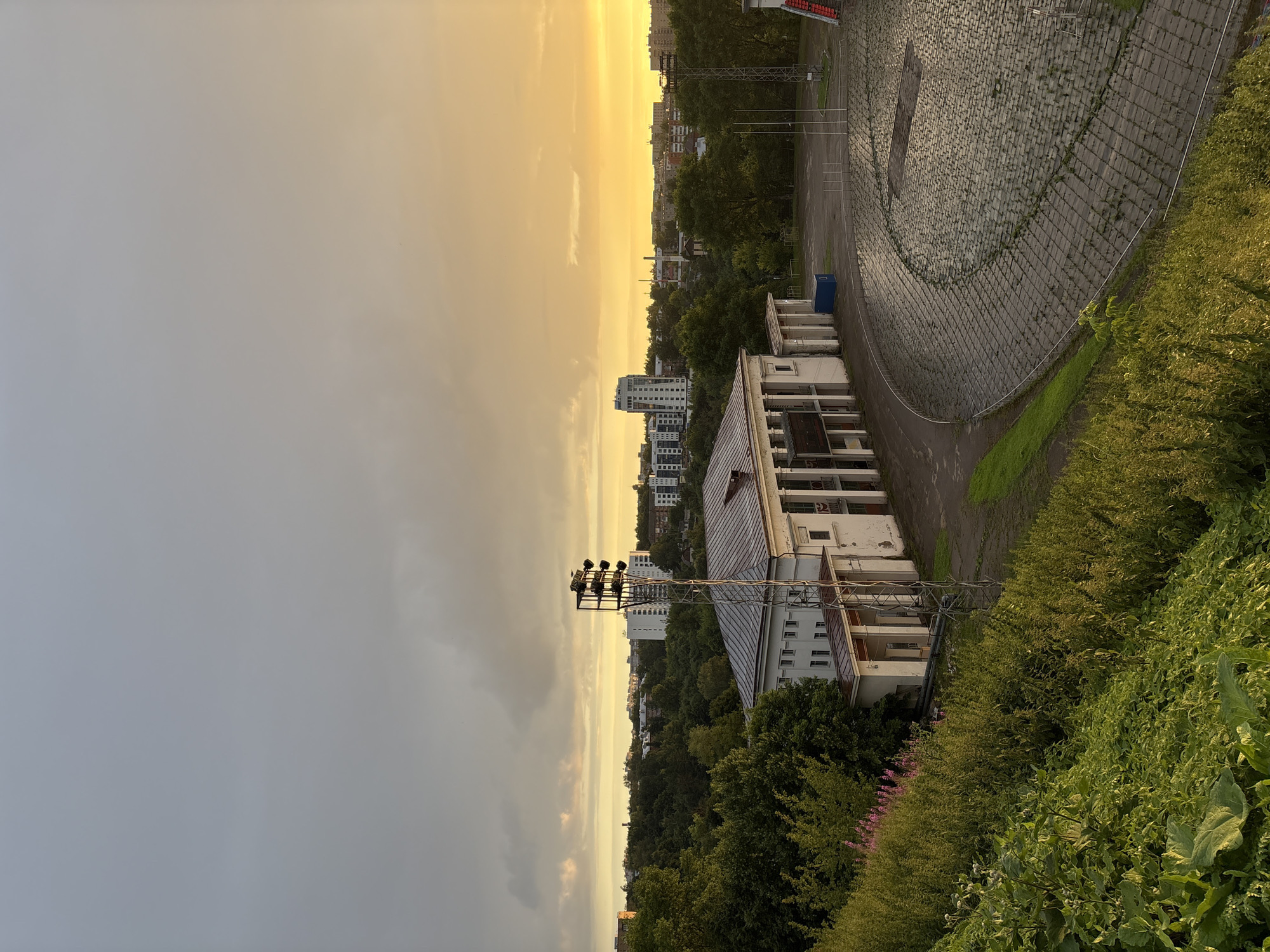 Rainy summer evening around a stadium in Sof'ino, Russia