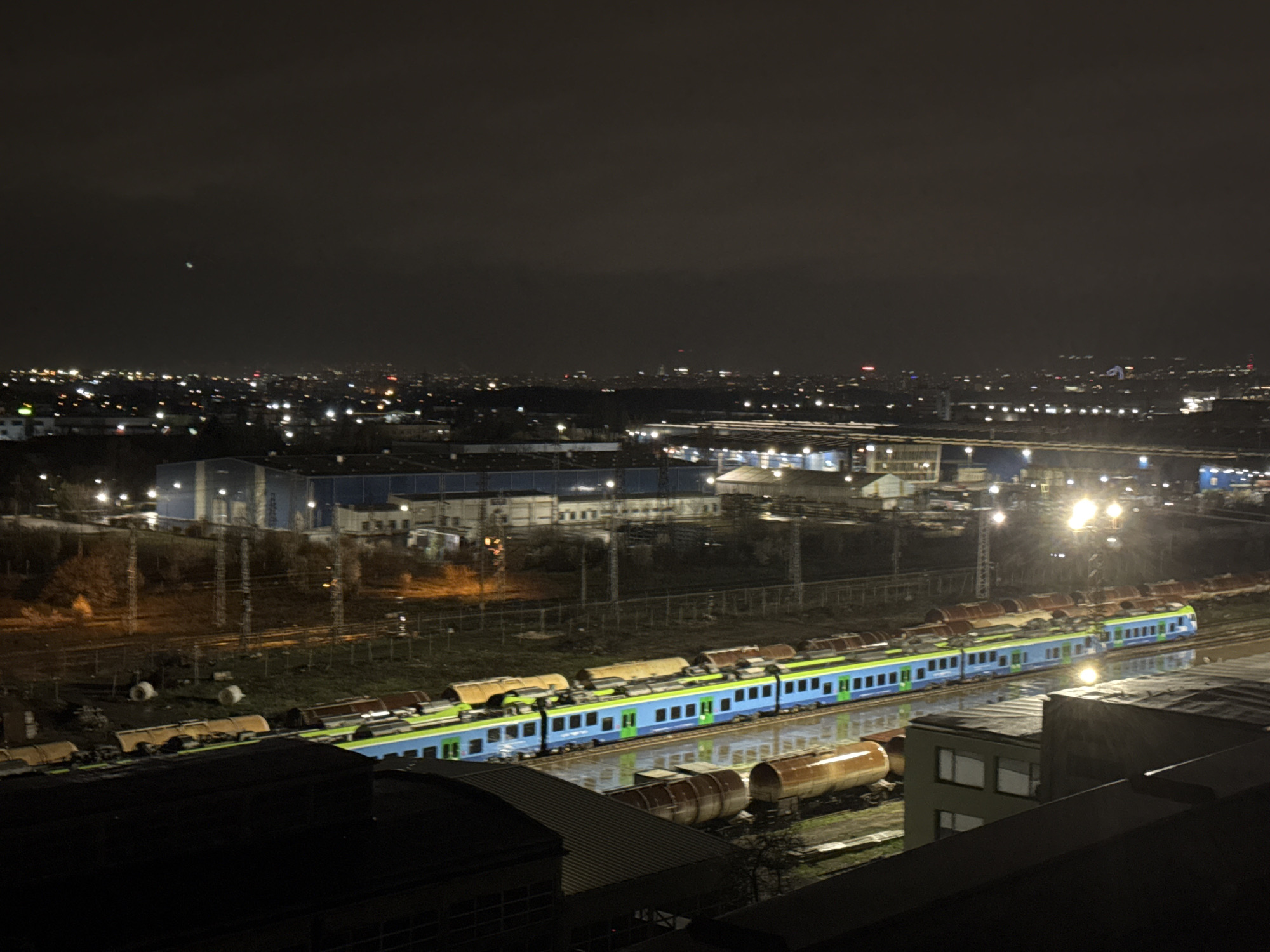 Nighttime train yard operations captured in Sofia Bulgaria