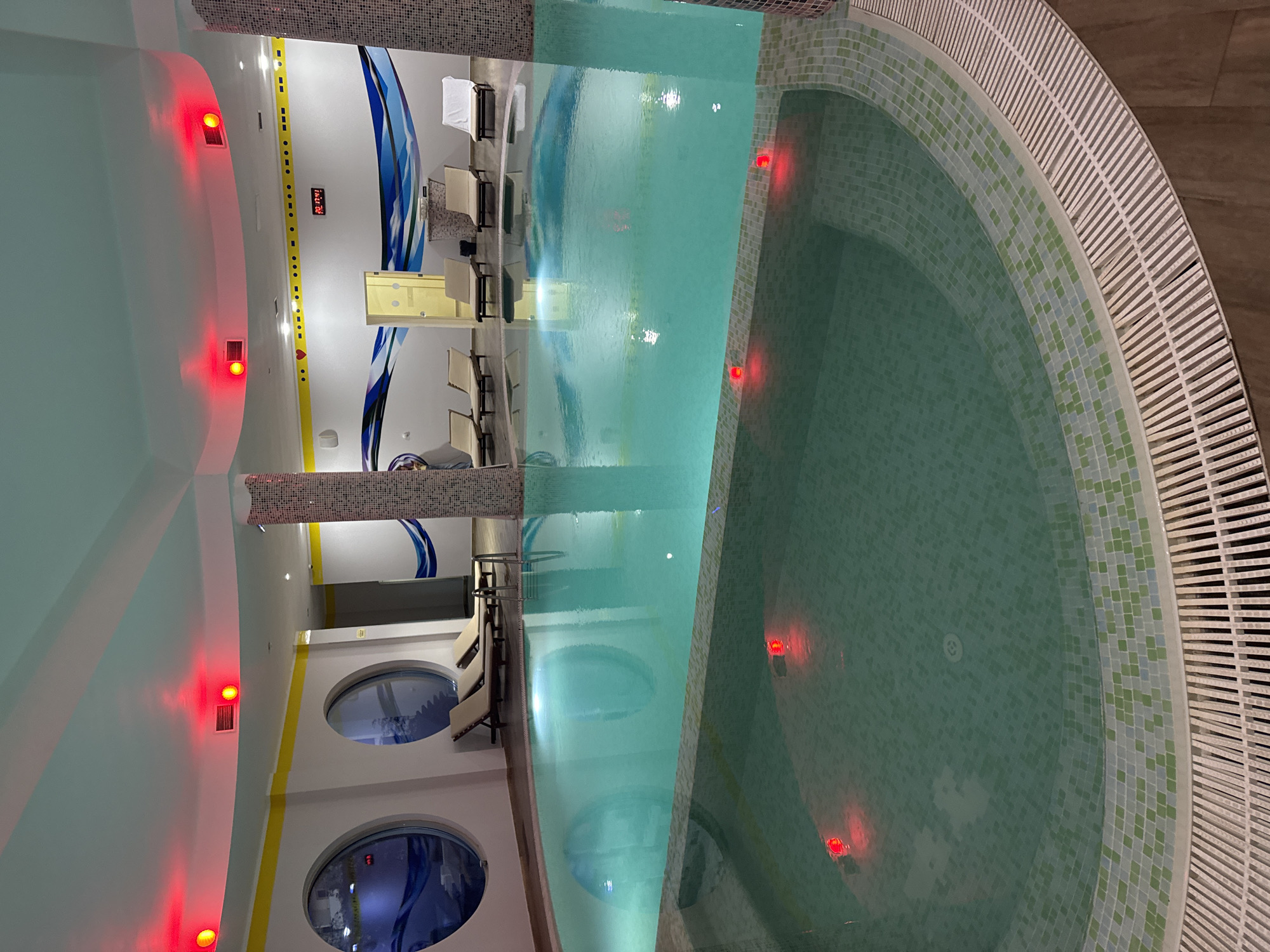Witness documents pool facilities and coastal sunset views