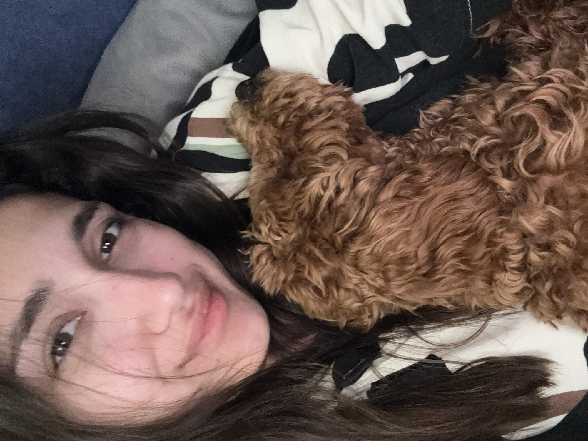 Woman and dog share quiet moment in Montenegro home