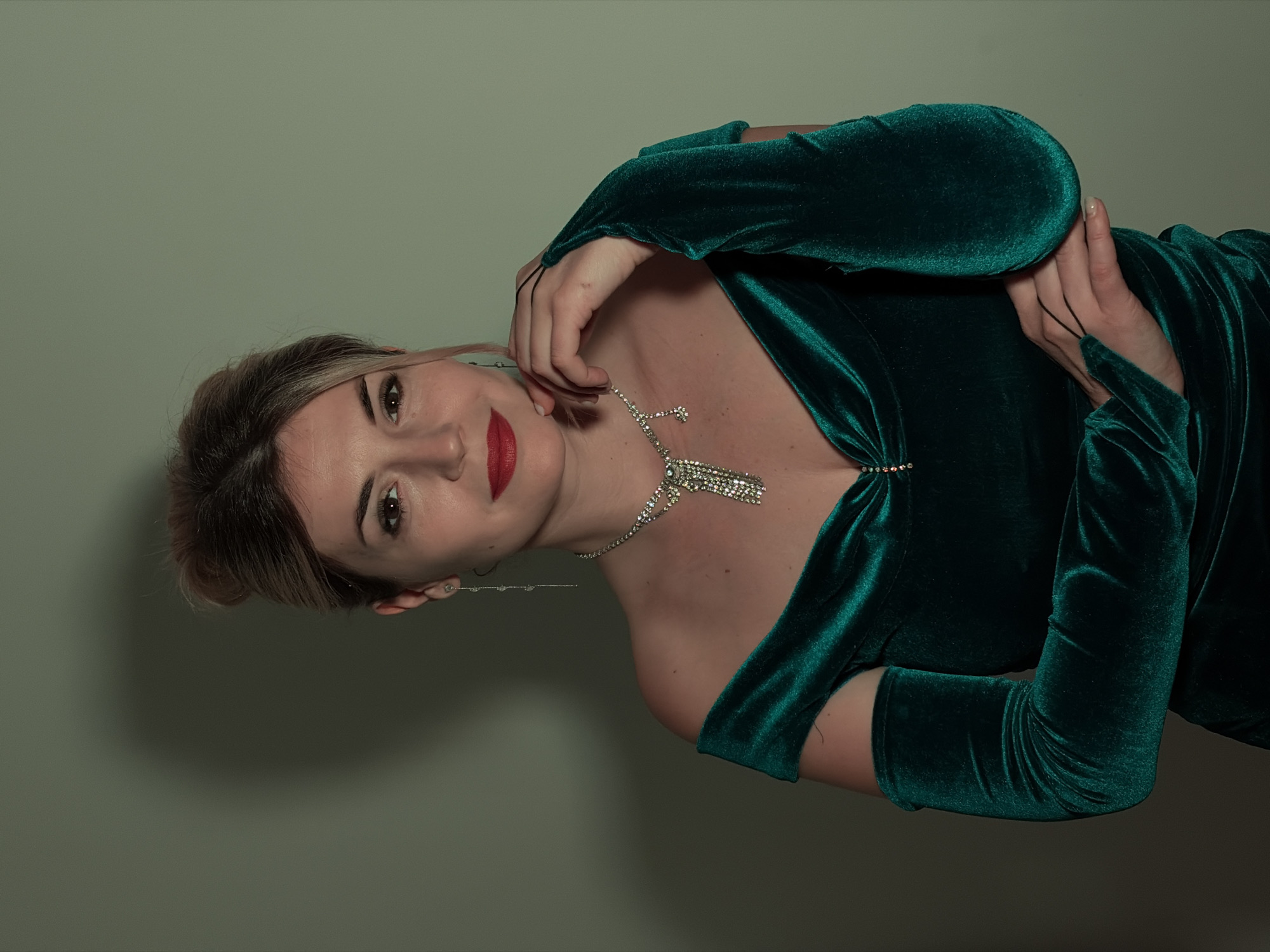 Woman in Green Velvet Dress Photographed in Budva Portrait Session