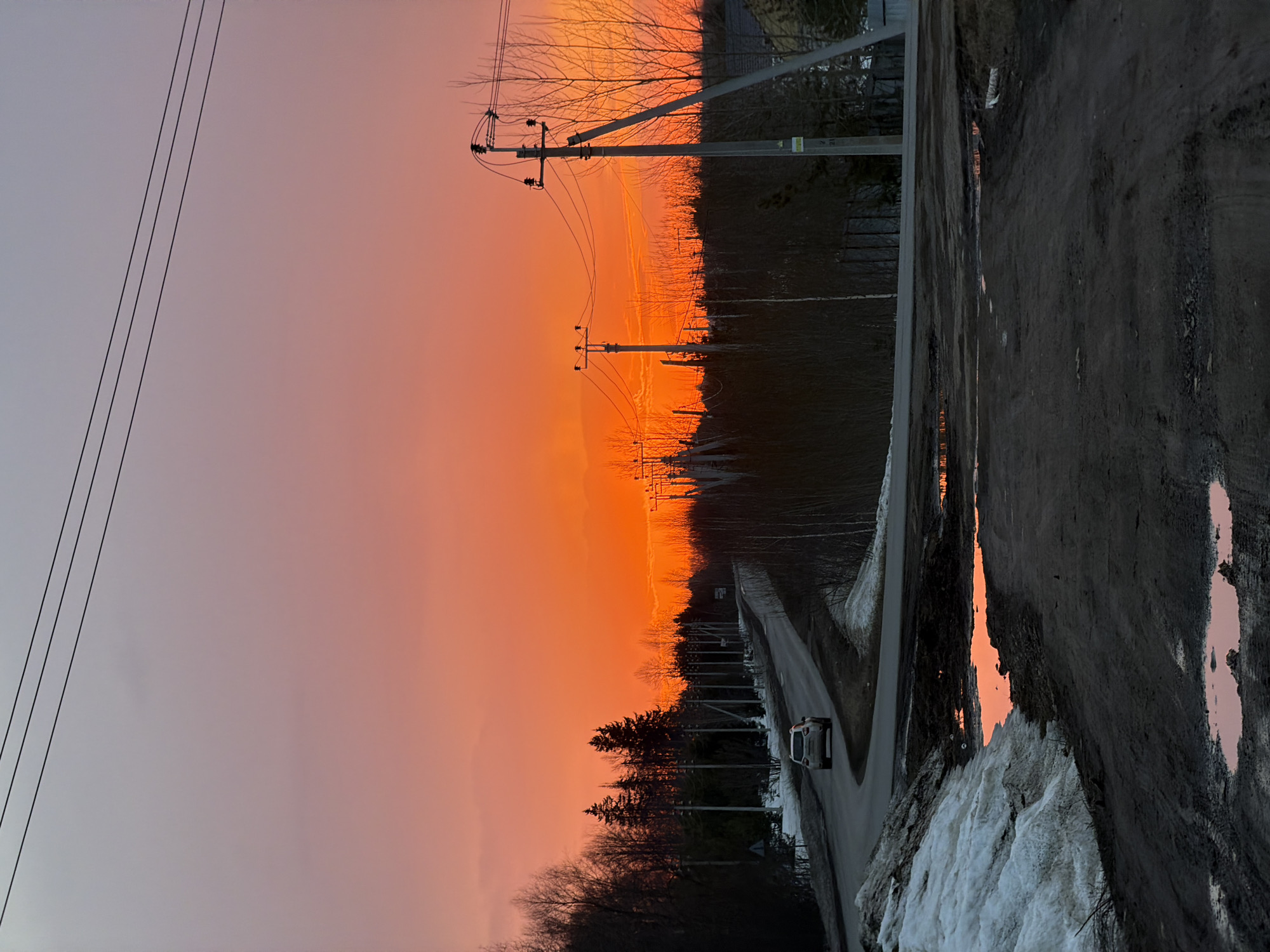 Sunset captured along rural road near Izhevsk, Russia