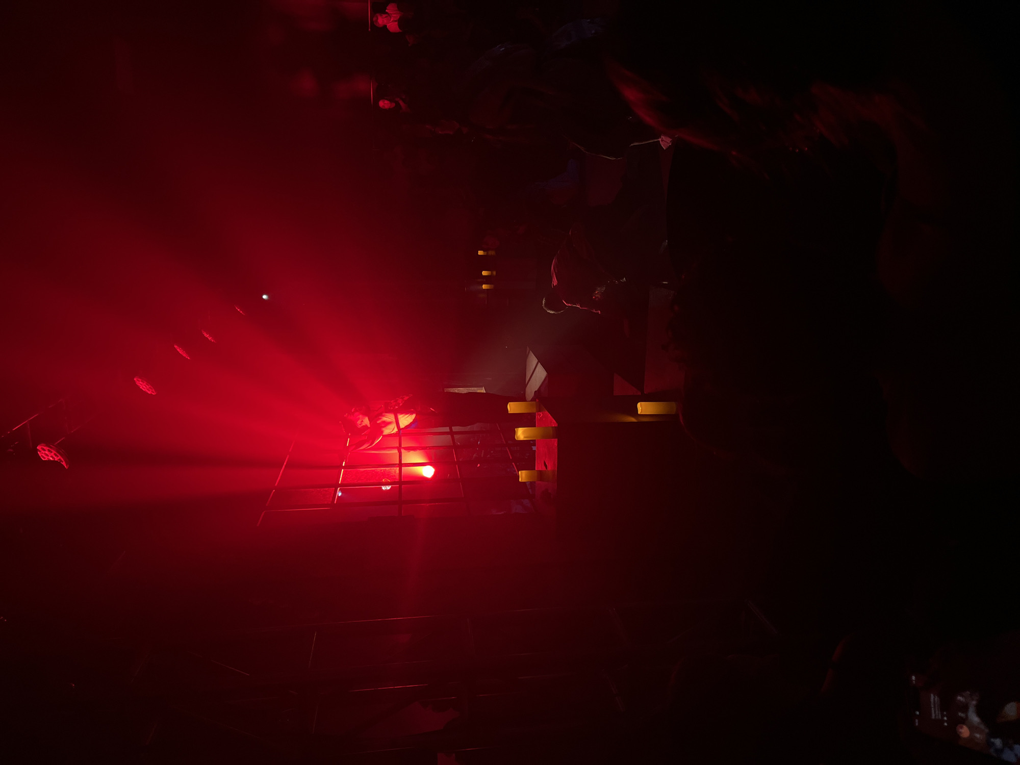 Red lights illuminate indoor space in Mexico City